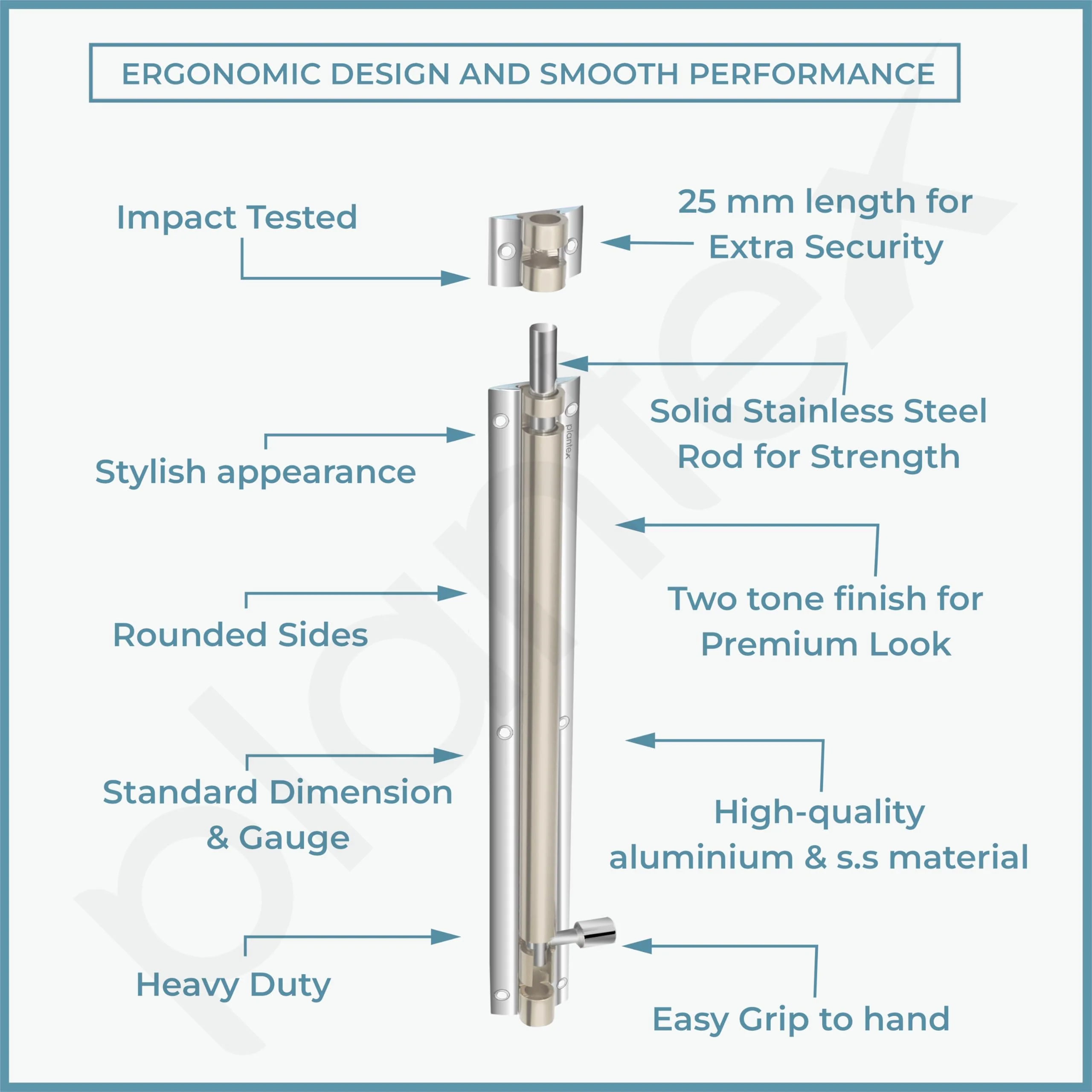 Plantex Heavy Duty 12-inch Joint-Less Tower Bolt for Wooden and PVC Doors for Home Main Door/Bathroom/Windows/Wardrobe - Pack of 1 (703, Silver and Chrome) - Image 4