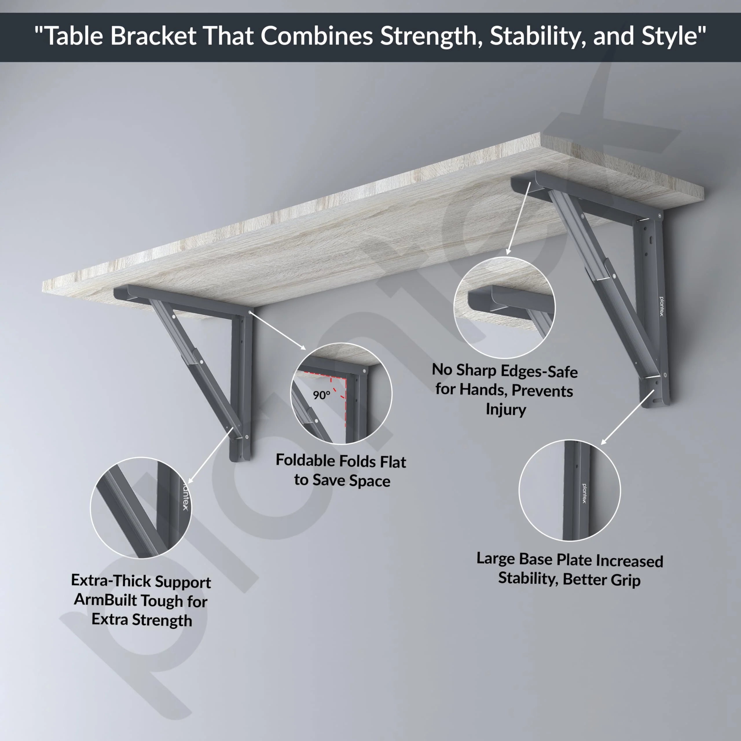 Plantex Heavy Duty 16 Inch Foldable Table Bracket/GI Steel Multipurpose Shelf Bracket/Space Saving Wall Bracket/Folding Bracket for Home & Office - Pair of 1 (Grey) - Image 3