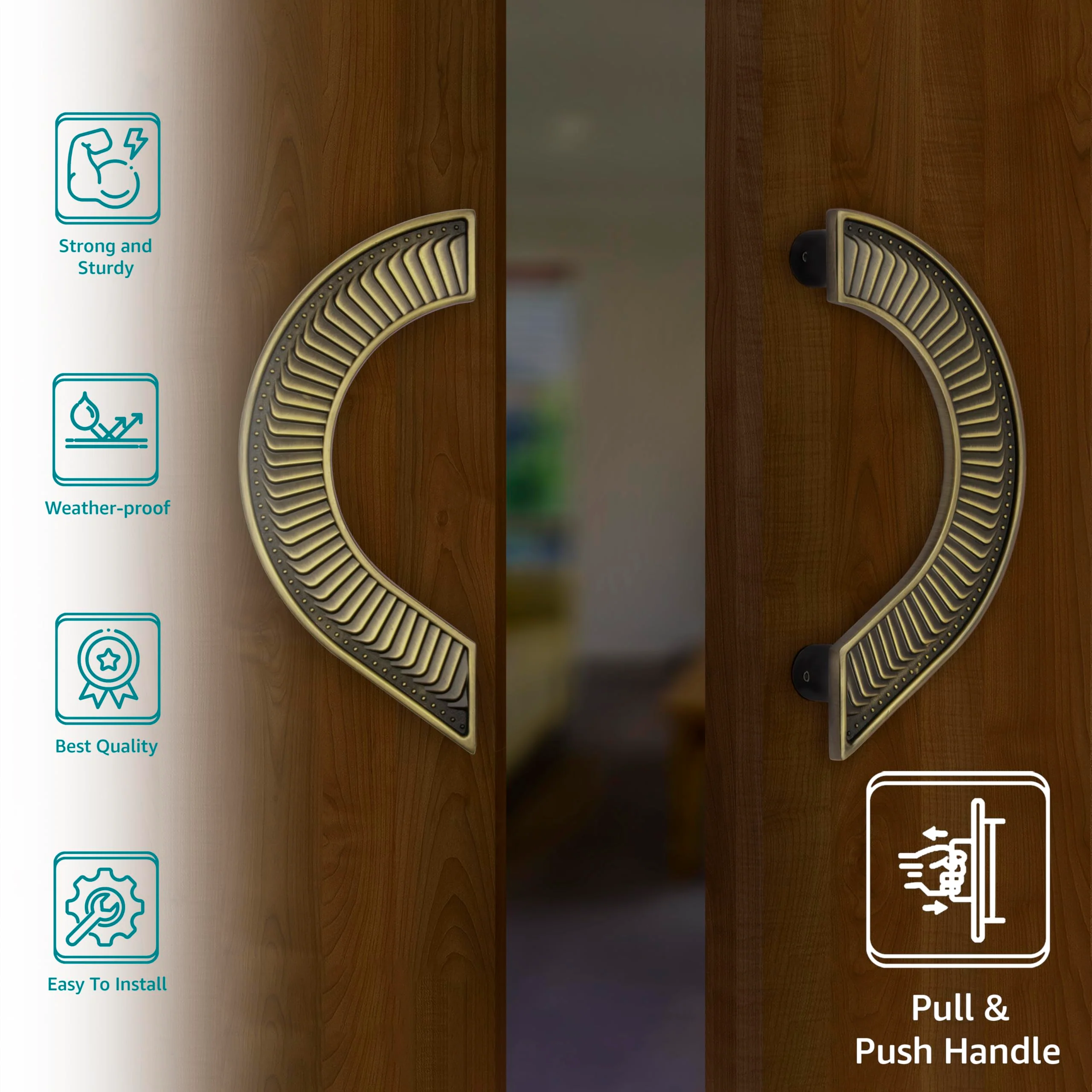 Plantex Heavy Duty 8-Inch Round Shape Main Door Handle - Pull Push Handle for Home Decor - Pack of 1 (321-Brass Antique Finish) - 3 Years Warranty - Image 3
