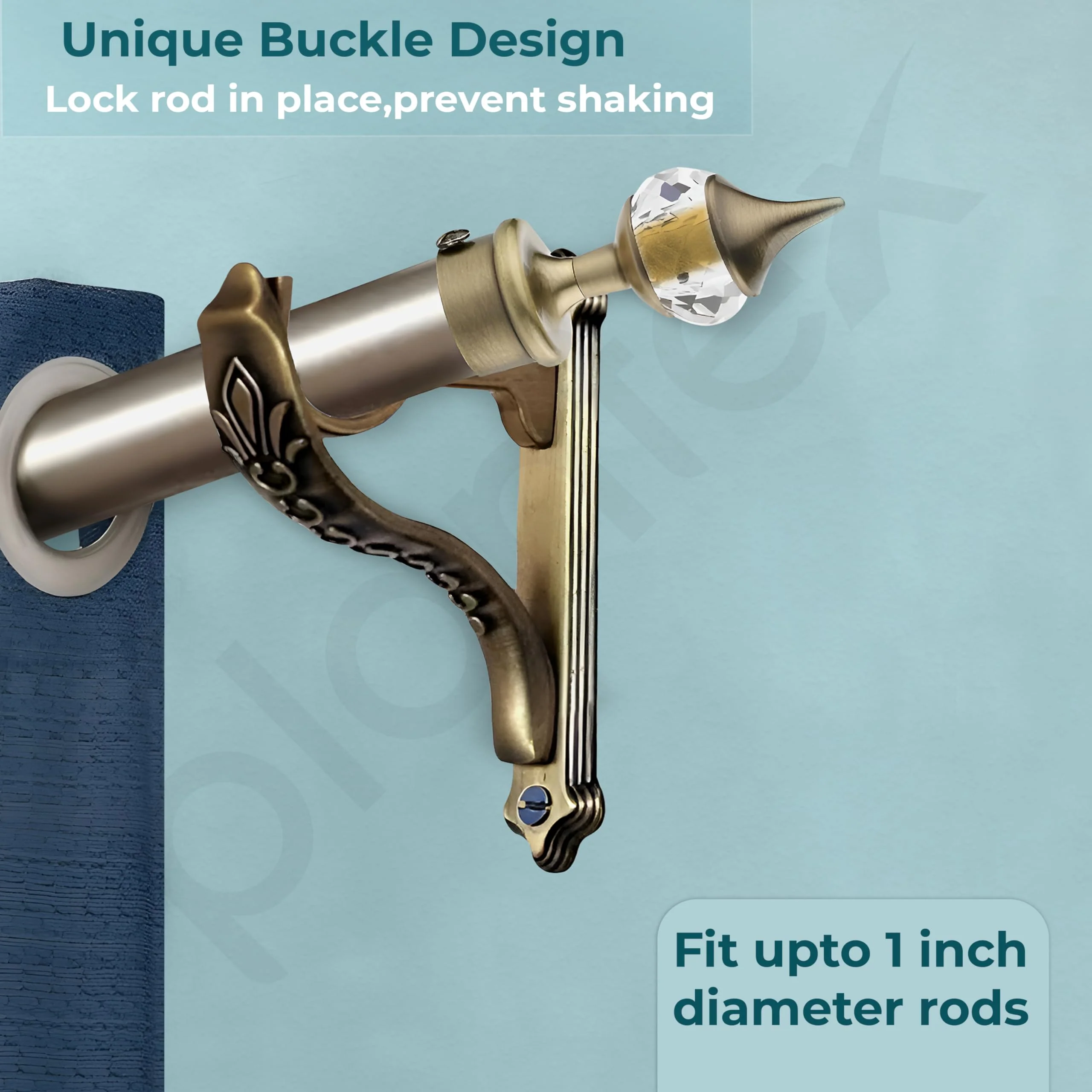 Plantex Heavy Duty Aluminium Diamond Curtain Holder/Curtain Brackets/Curtain Rod Holder with Support 1 Inch Rod (Brass Antique - 1 Pair) - Image 2