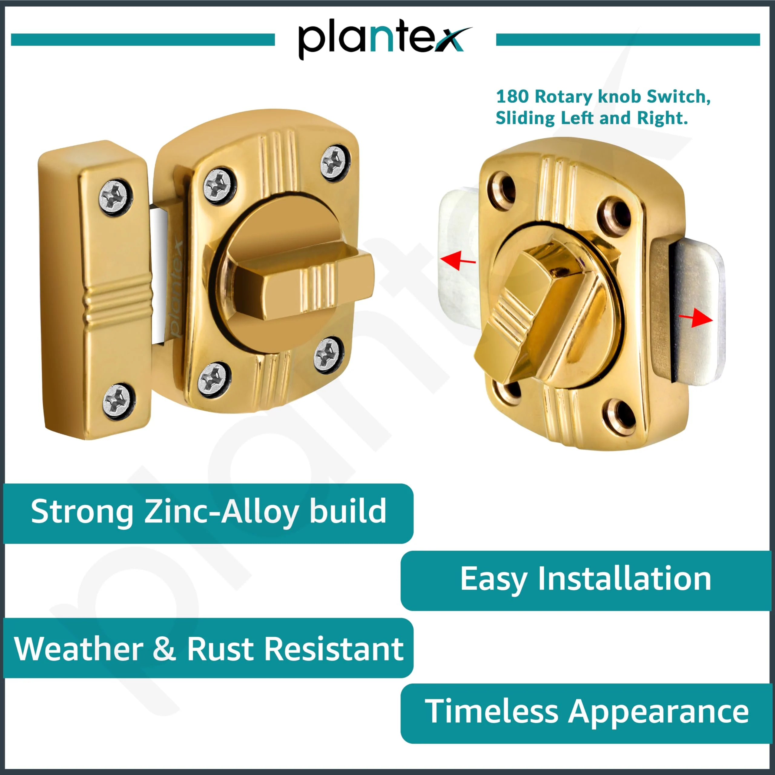 Plantex Heavy Duty Baby Latch for Bathroom/Door Latch Lock for Toilet/Door Stopper for Bathroom/Bathroom Accessories -Pack of 1 (PVD Gold) - Image 2