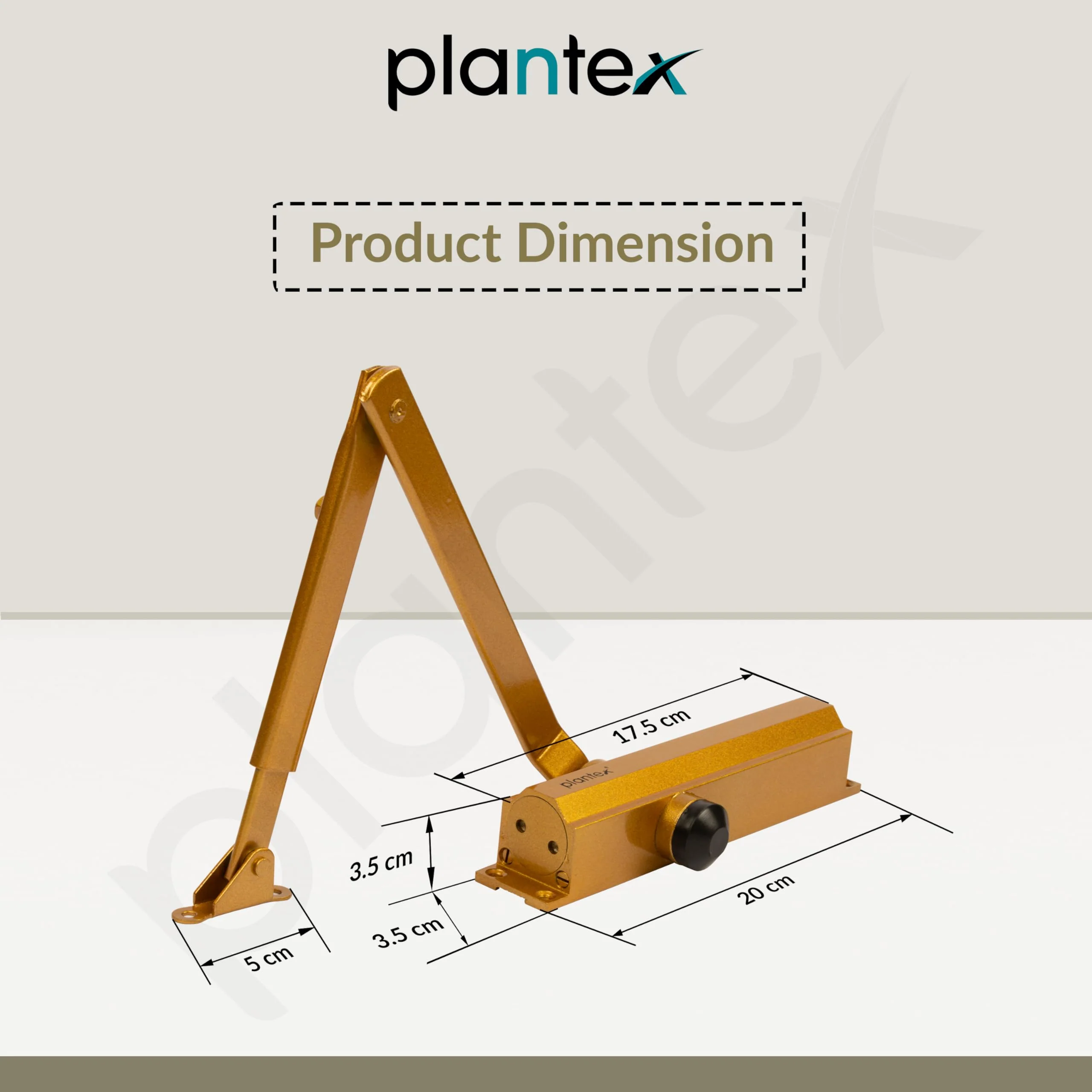 Plantex Heavy Duty Door Closer - Aluminium for Wooden Door/75kg Hydraulic - Home/Office/Hotel - 180 Degree Opening (ISO 9001 Certified) - Golden - Image 4