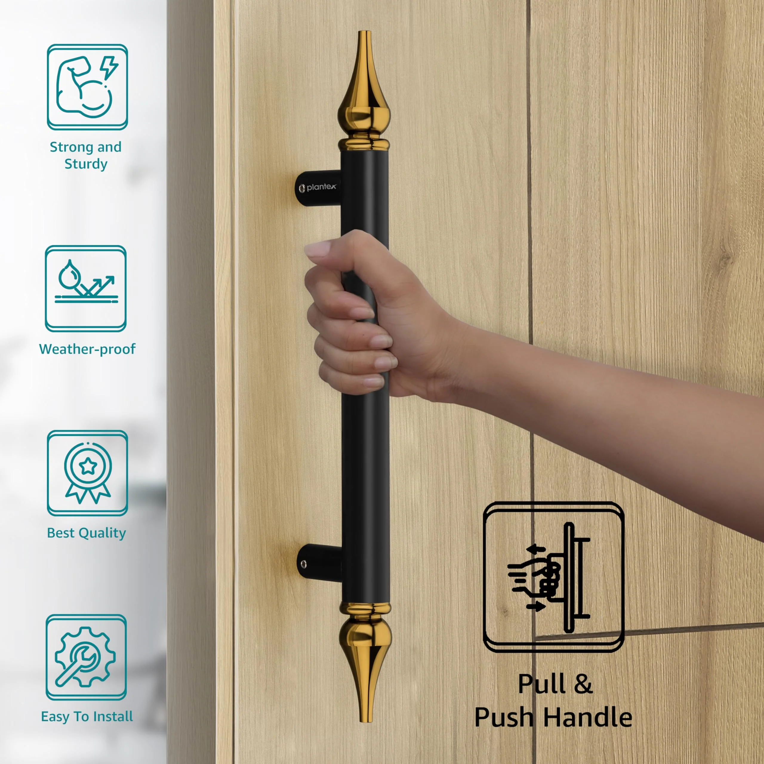 Plantex Heavy Duty Door Handle/14 Inch Main Door Handle/Pull-Push Door Handle/Door & Home Decor - Pack of 1 (Black and Gold) - 3 Years Warranty, Pull Handle - Image 3
