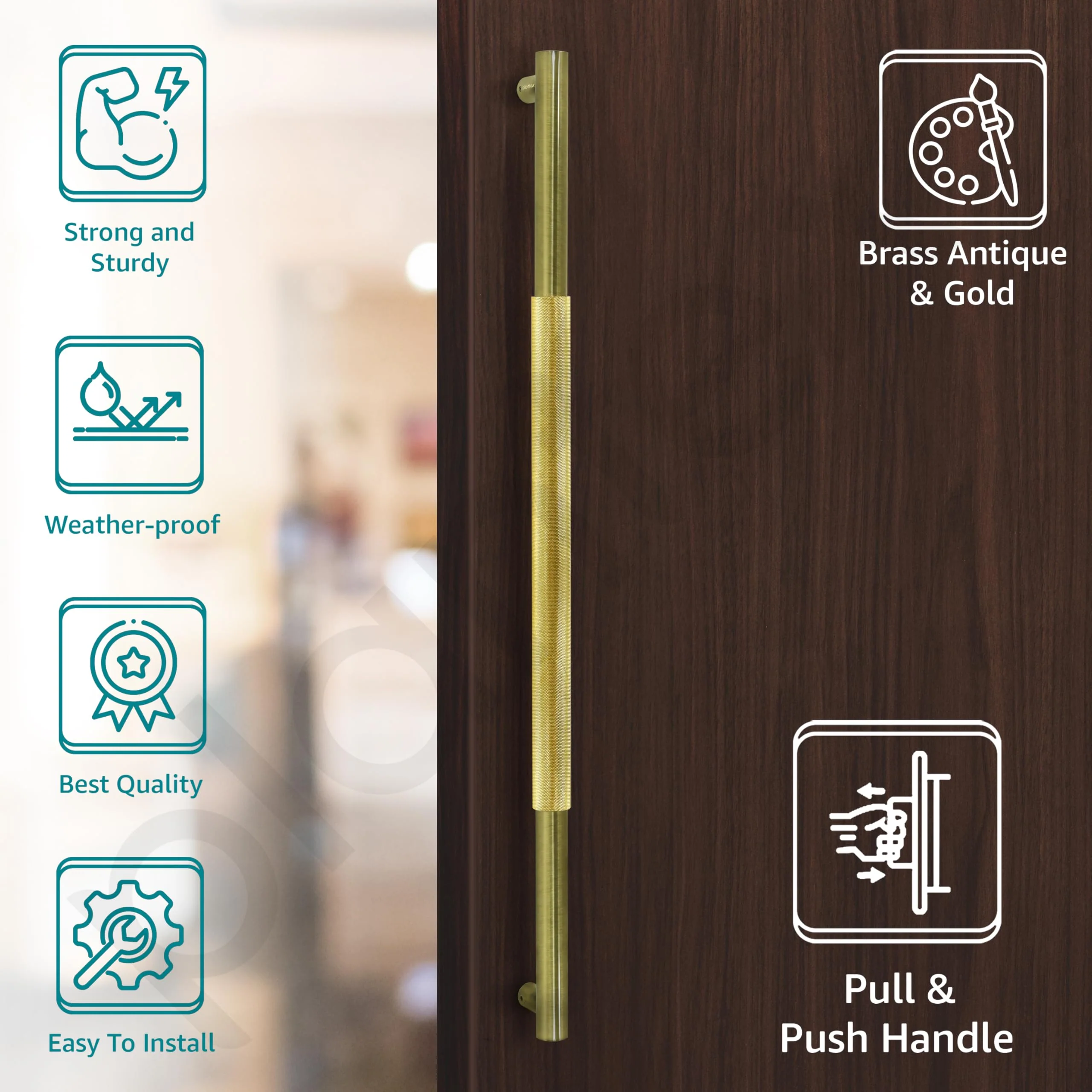 Plantex Heavy Duty Door Handle/Door & Home Decor/36 inch Main Door Handle/Door Pull-Push Handle - Pack of 1 (Brass Antique & Gold) - Image 3