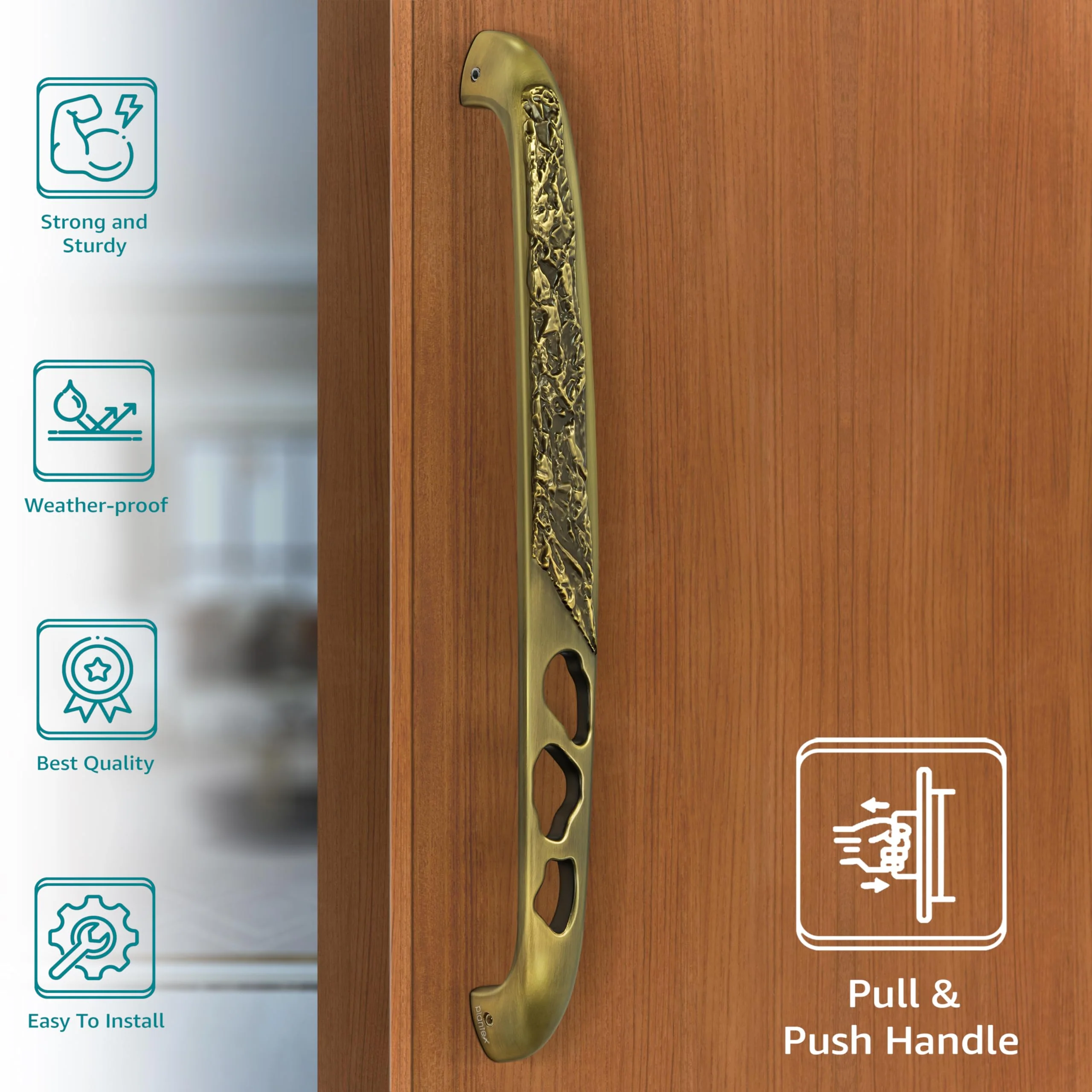 Plantex Heavy Duty Door Handle for Main Door/13-inches Antique Door Handle for Main Door/Pull Push Door Handle for Home/Office/Hotel - Pack of 1 (311-Brass Antique Finish) - 3 Years Warranty - Image 2