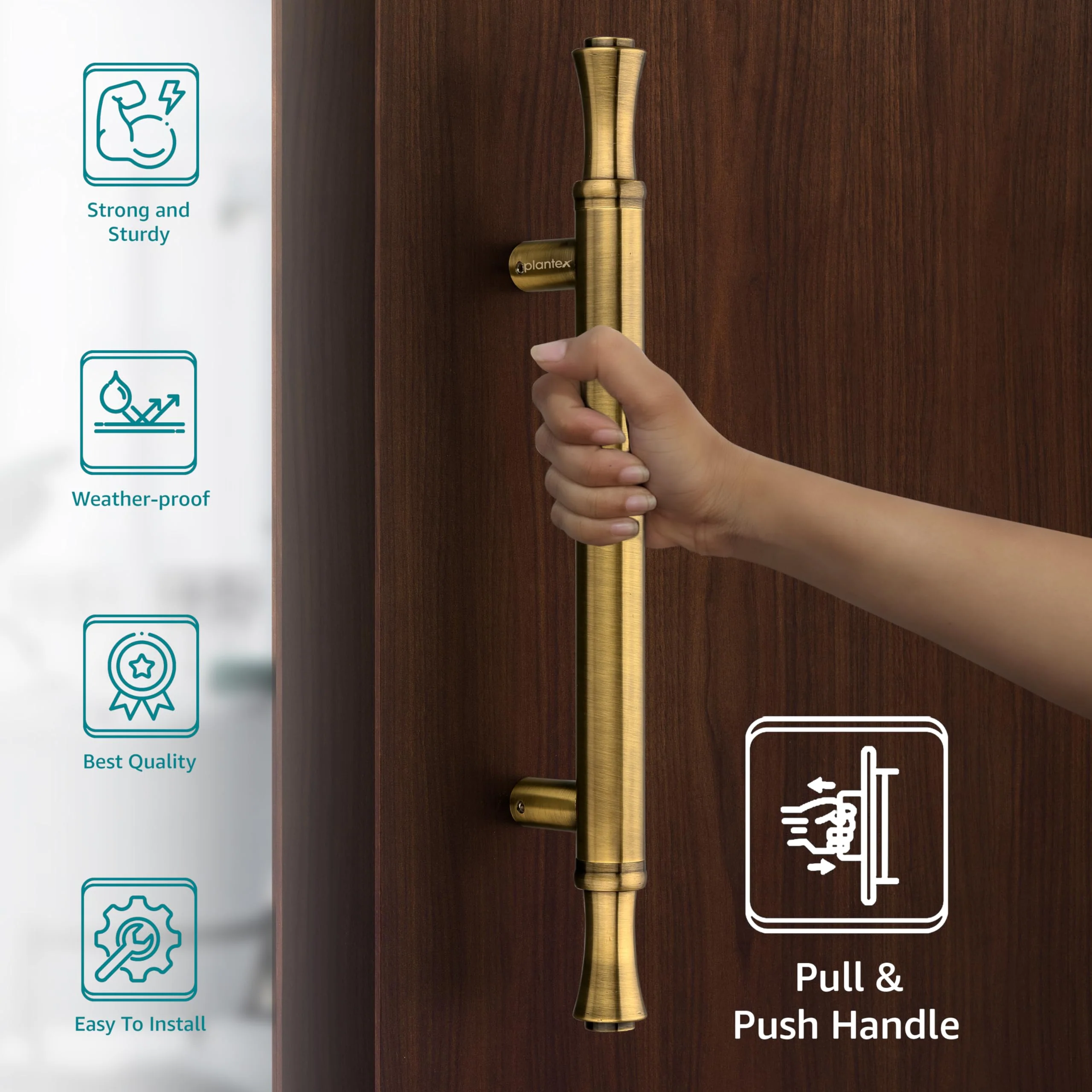 Plantex Heavy Duty Door Handle for Main Door/14 inch Main Door Handle/Pull Push Handle for Home/Hotel/Office Door - Pack of 1 (Brass Antique) - 3 Years Warranty - Image 3