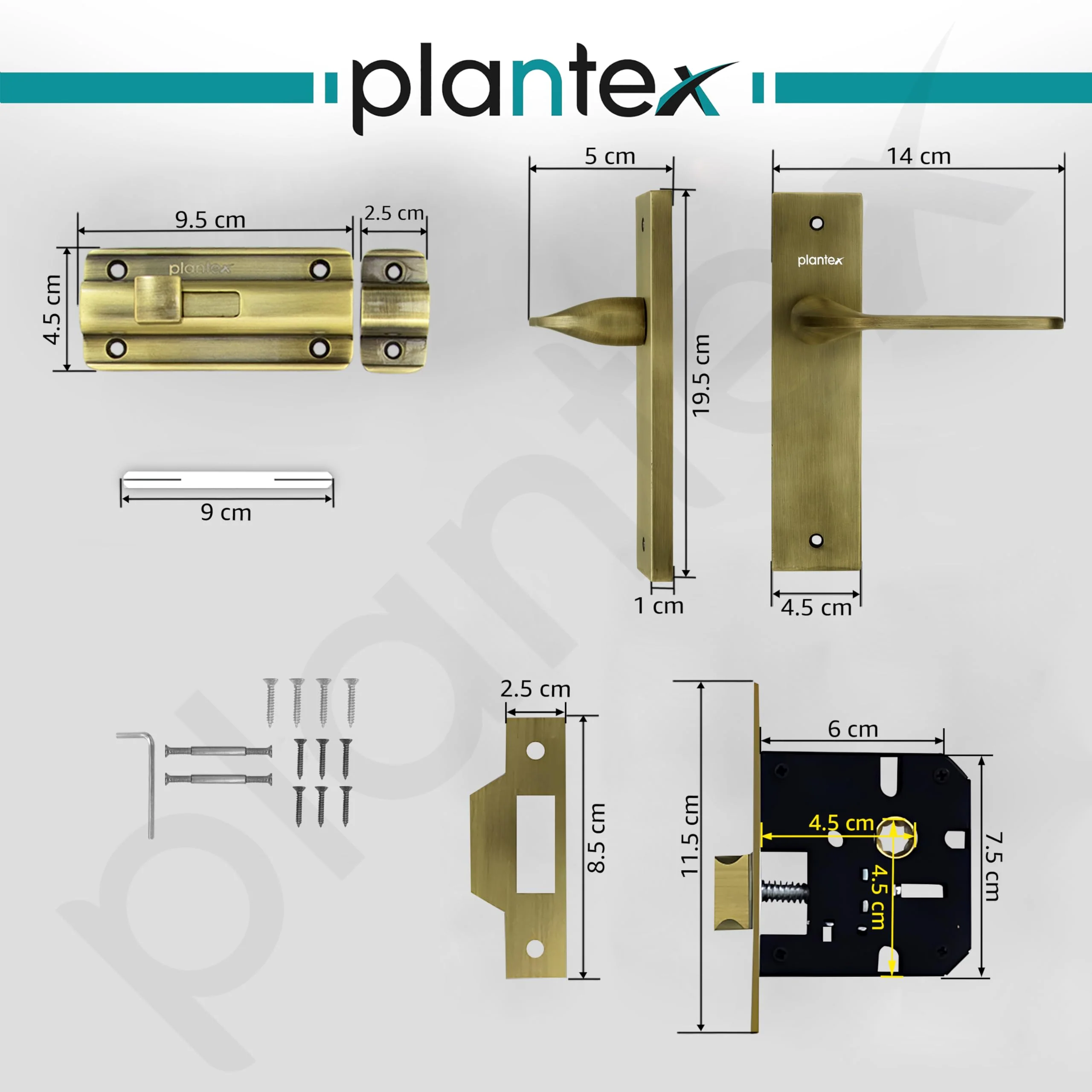 Plantex Heavy Duty Door Lock – Bathroom Door Lock/Mortise 8inch Keyless Plate Handle Set for Home/Bathroom/Store Room/Balcony/Office with Baby Latch (8060, Brass Antique) - Image 3