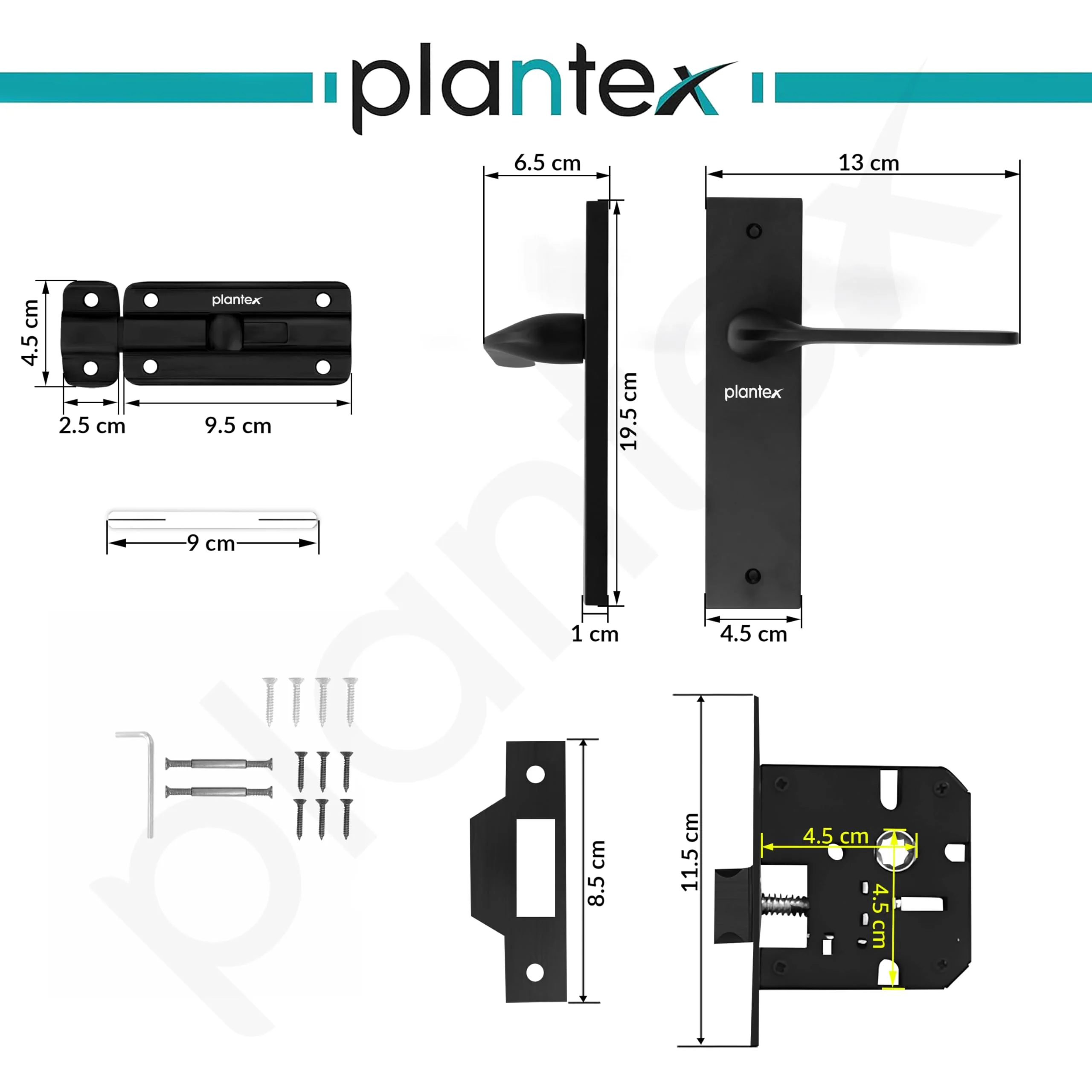Plantex Heavy Duty Door Lock – Bathroom Door Lock/Mortise 8inch Keyless Plate Handle Set for Home/Bathroom/Store Room/Balcony/Office with Baby Latch (8060, Z-Black) - Image 3