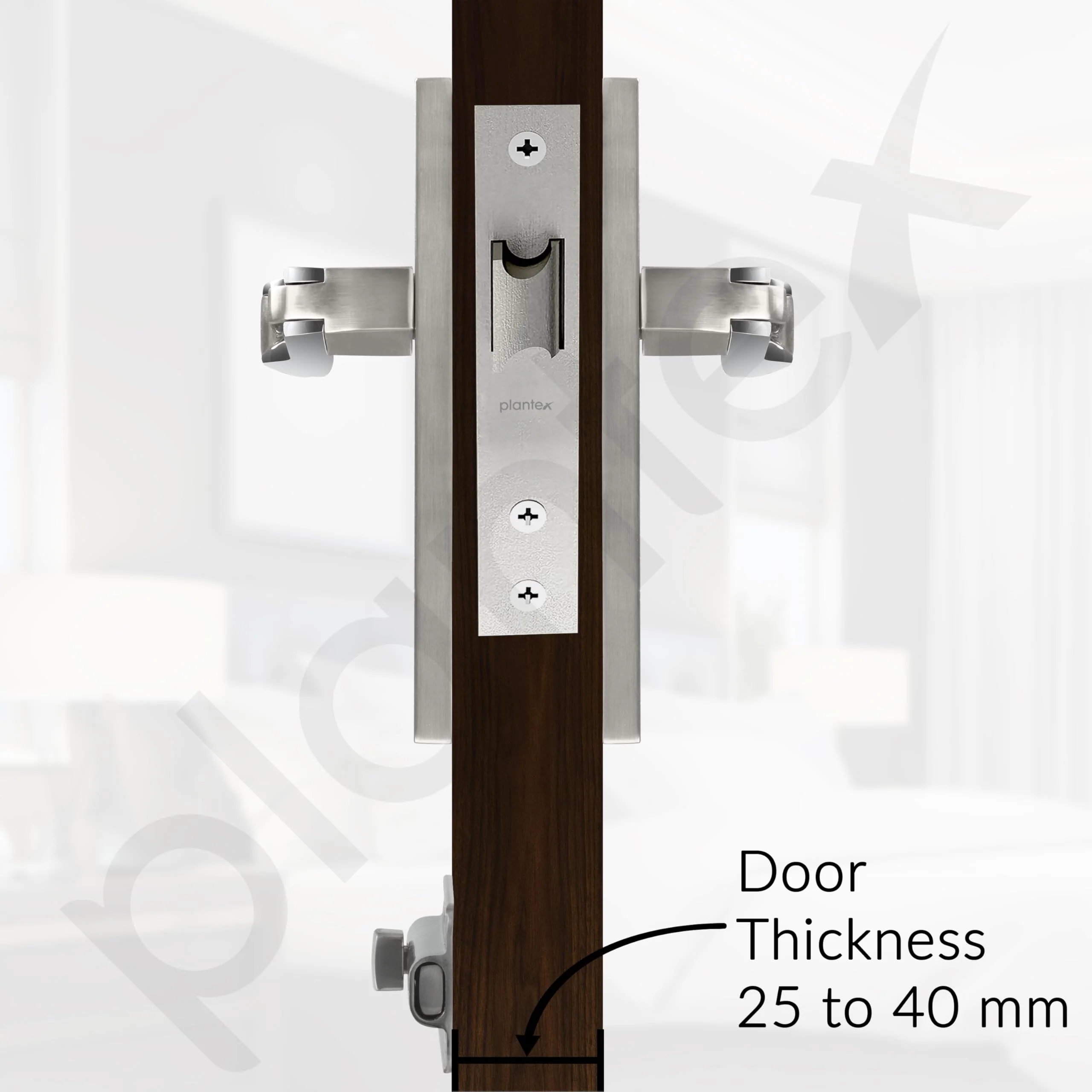 Plantex Heavy Duty Door Lock โ Bathroom Door Lock/Mortise 8inch Keyless Plate Handle Set for Home/Bathroom/Store Room/Balcony/Office with Baby Latch (8064, Steel Satin and Chrome) - Image 5