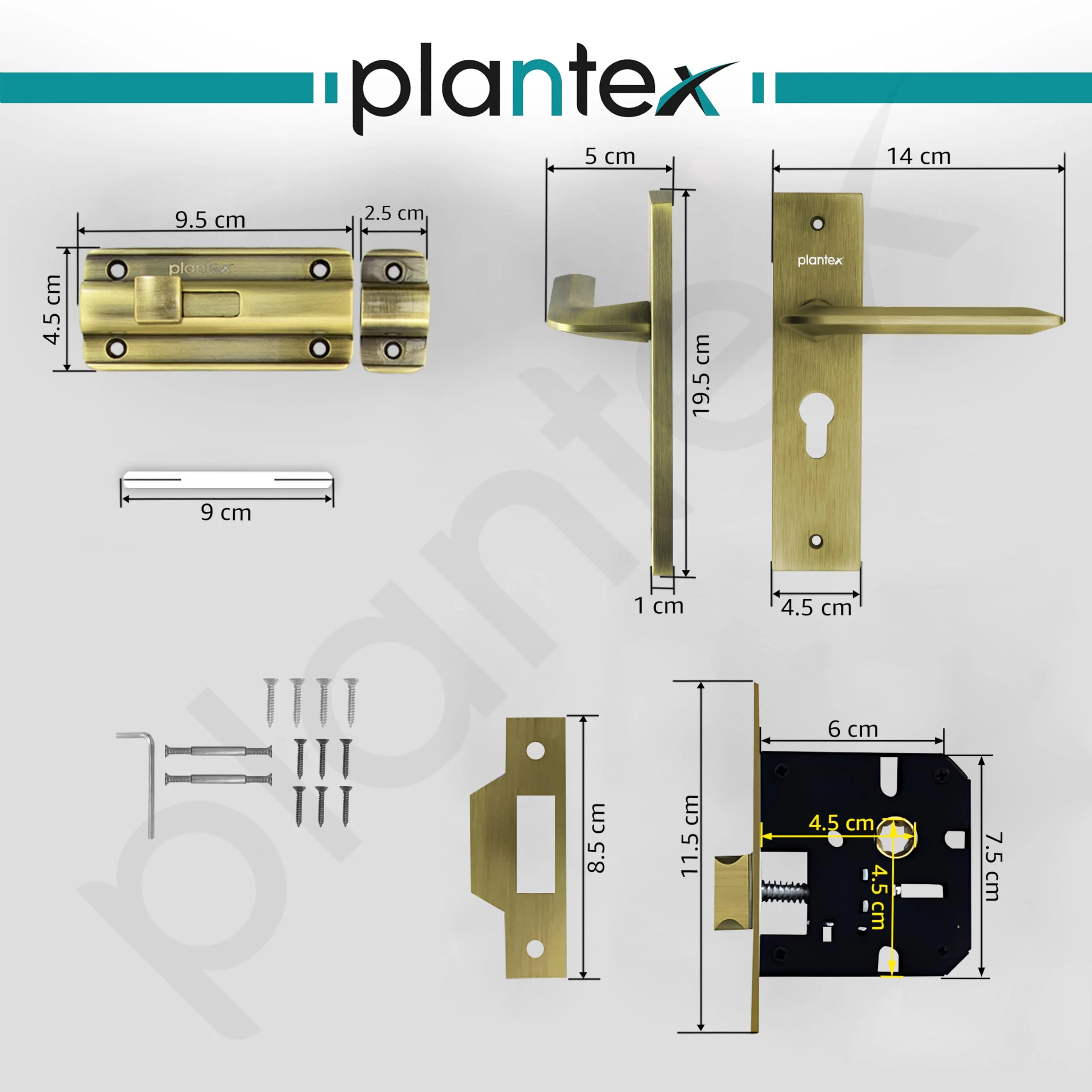 Plantex Heavy Duty Door Lock – Bathroom Door Lock/Mortise 8inch Keyless Plate Handle Set for Home/Bathroom/Store Room/Balcony/Office with Baby Latch (8105, Brass Antique) - Image 3