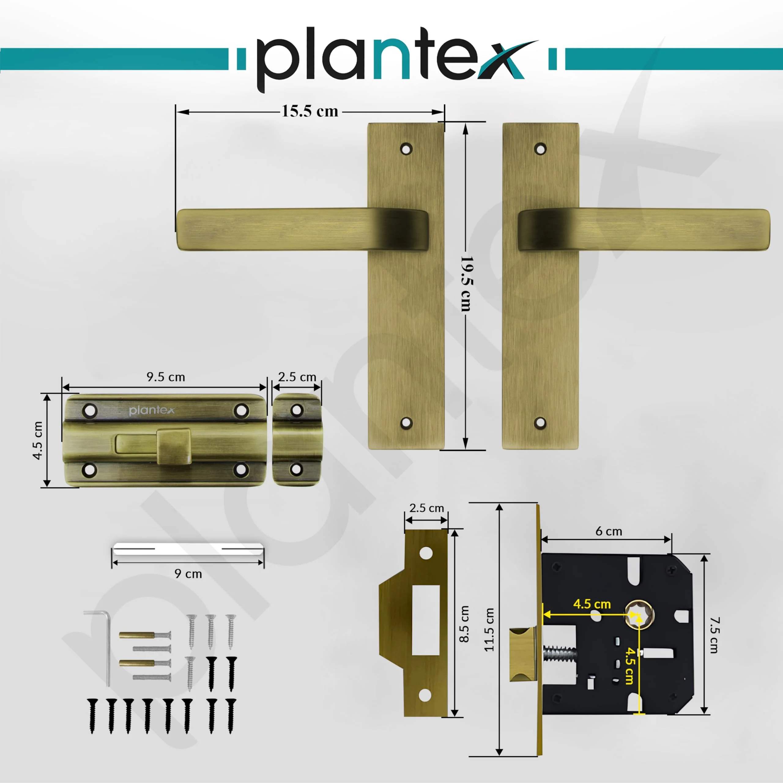 Plantex Heavy Duty Door Lock – Bathroom Door Lock/Mortise 8inch Keyless Plate Handle Set for Home/Bathroom/Store Room/Balcony/Office with Baby Latch (8107, Brass Antique) - Image 3