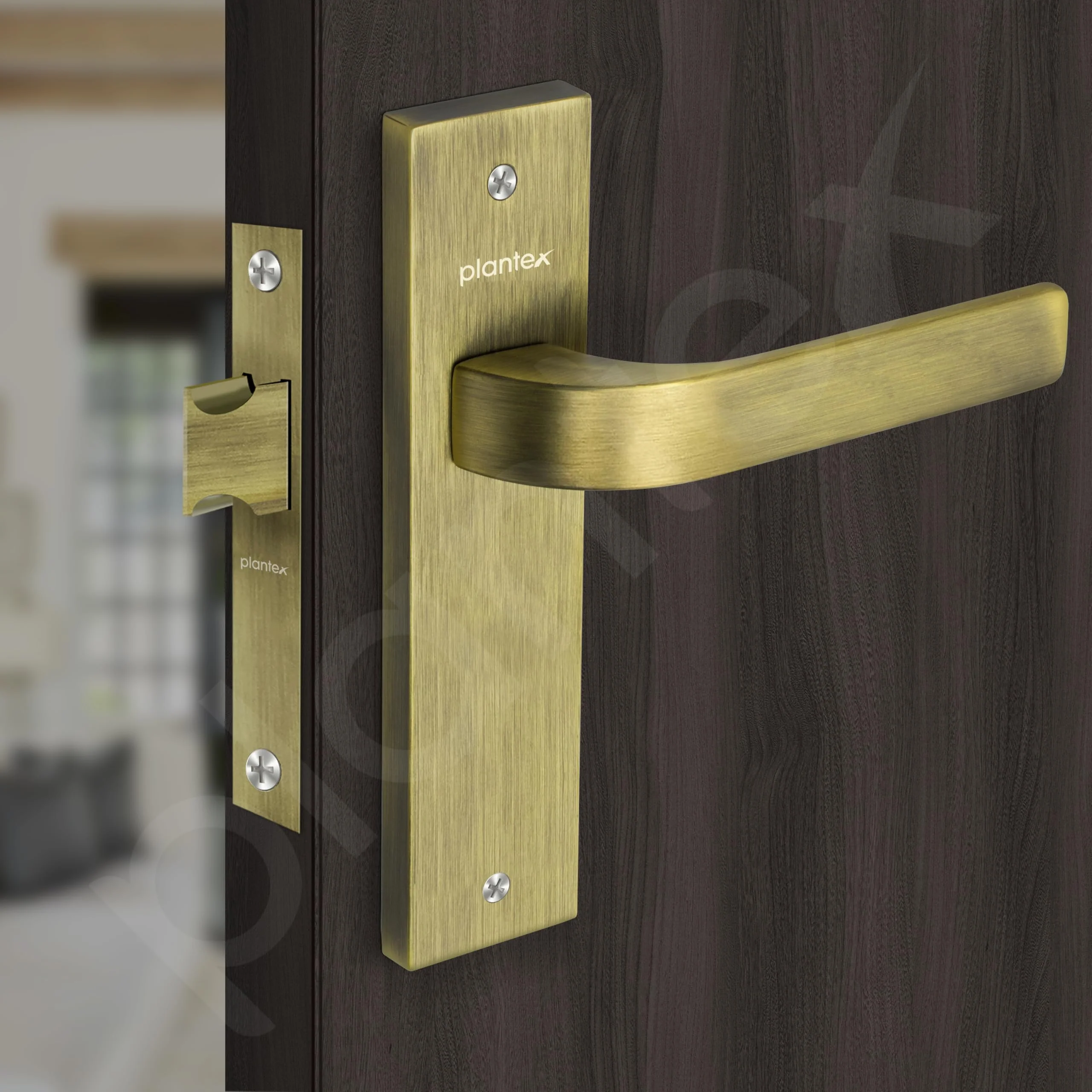 Plantex Heavy Duty Door Lock – Bathroom Door Lock/Mortise 8inch Keyless Plate Handle Set for Home/Bathroom/Store Room/Balcony/Office with Baby Latch (8107, Brass Antique) - Image 4