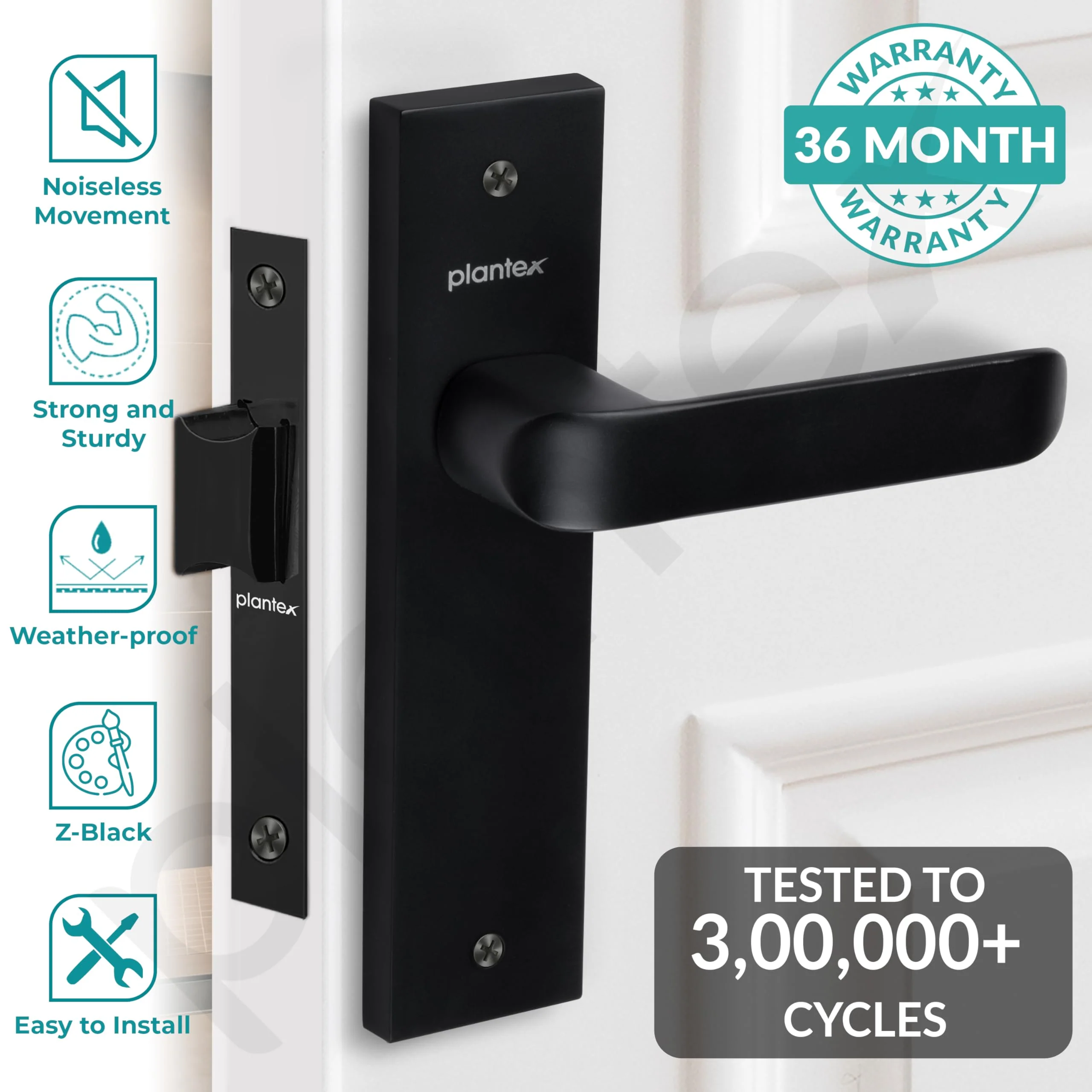 Plantex Heavy Duty Door Lock โ Bathroom Door Lock/Mortise 8inch Keyless Plate Handle Set for Home/Bathroom/Store Room/Balcony/Office with Baby Latch (8110, Z-Black) - Image 2
