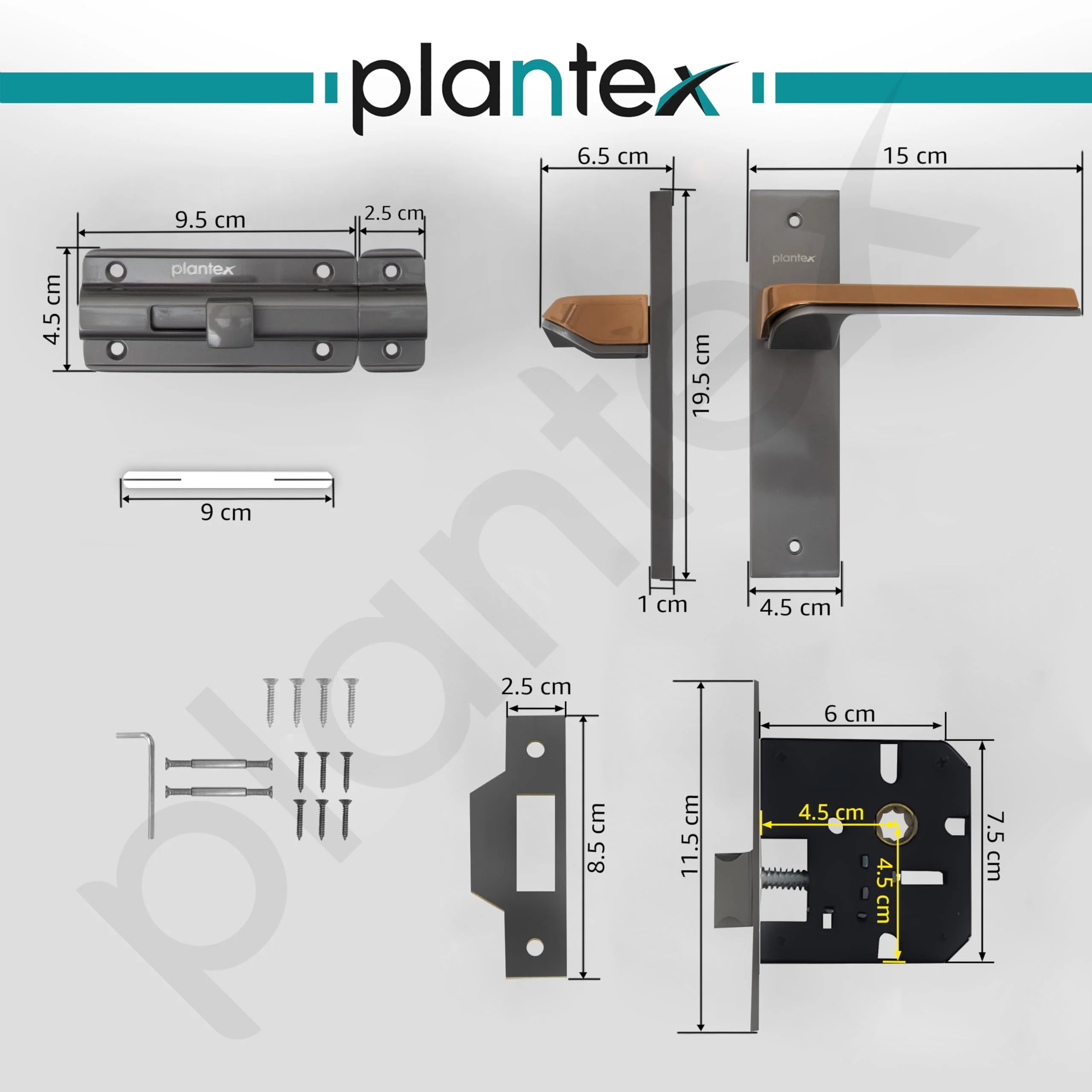 Plantex Heavy Duty Door Lock โ Bathroom Door Lock/Mortise 8inch Keyless Plate Handle Set for Home/Bathroom/Store Room/Balcony/Office with Baby Latch (8113, Satin Black & PVD Choco) - Image 5