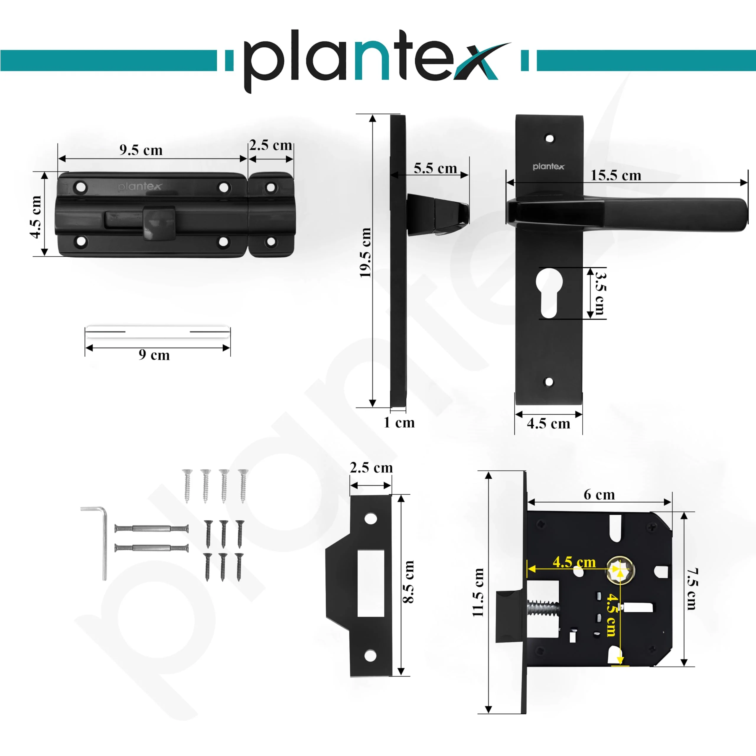 Plantex Heavy Duty Door Lock – Bathroom Door Lock/Mortise 8inch Keyless Plate Handle Set for Home/Bathroom/Store Room/Balcony/Office with Baby Latch (8114, DC-Black & Z-Black) - Image 3