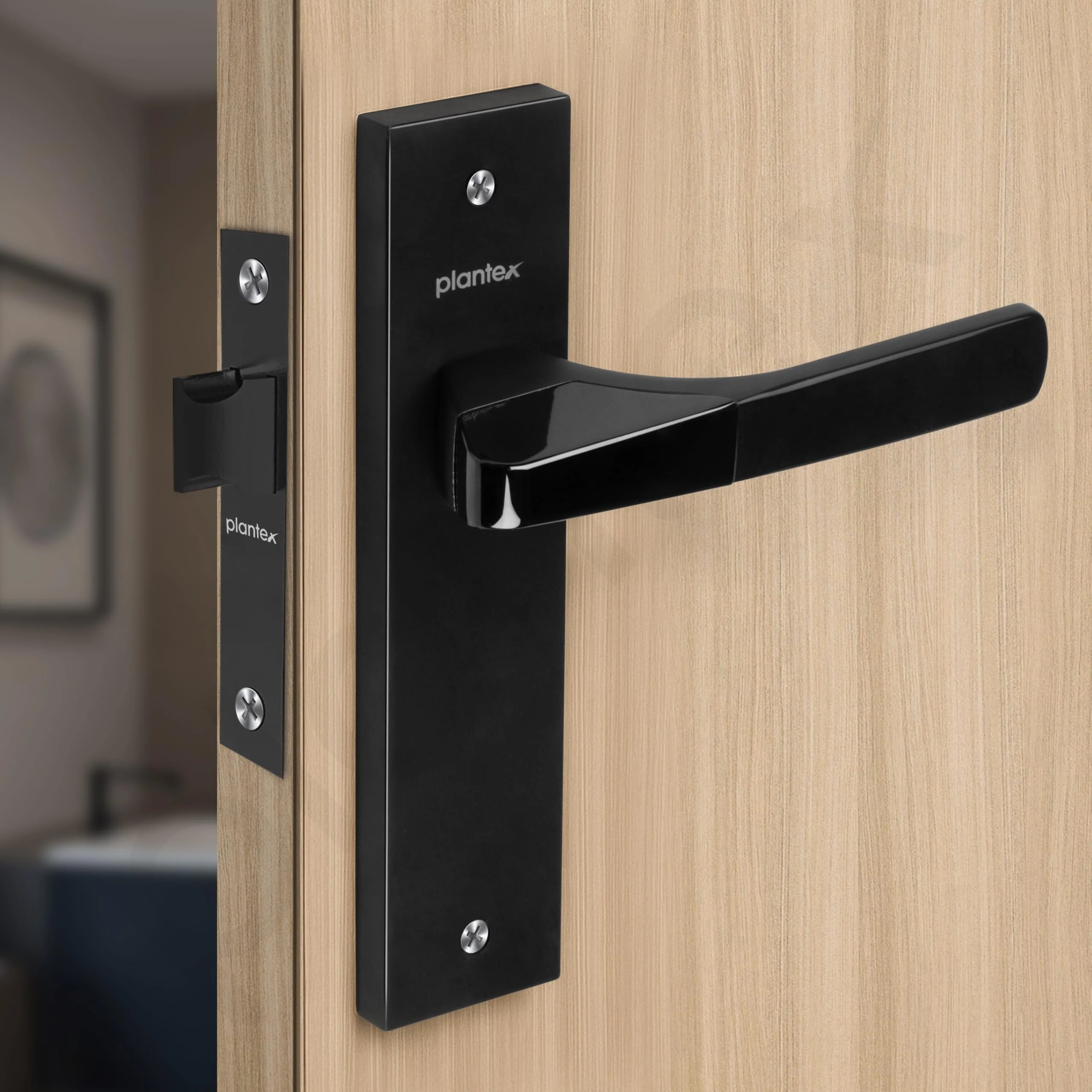 Plantex Heavy Duty Door Lock – Bathroom Door Lock/Mortise 8inch Keyless Plate Handle Set for Home/Bathroom/Store Room/Balcony/Office with Baby Latch (8114, DC-Black & Z-Black) - Image 4