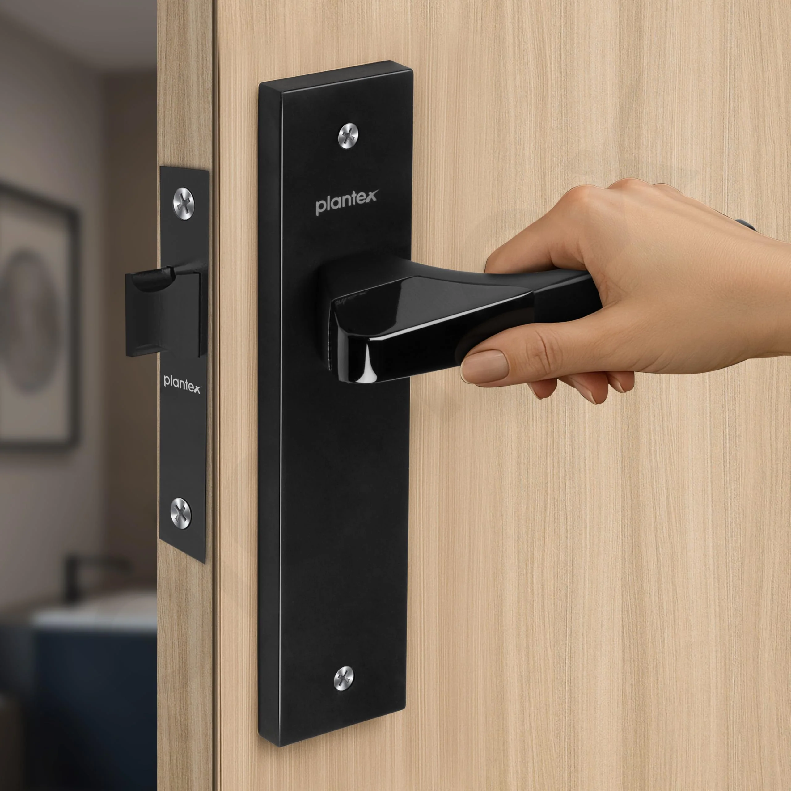 Plantex Heavy Duty Door Lock – Bathroom Door Lock/Mortise 8inch Keyless Plate Handle Set for Home/Bathroom/Store Room/Balcony/Office with Baby Latch (8114, DC-Black & Z-Black) - Image 6
