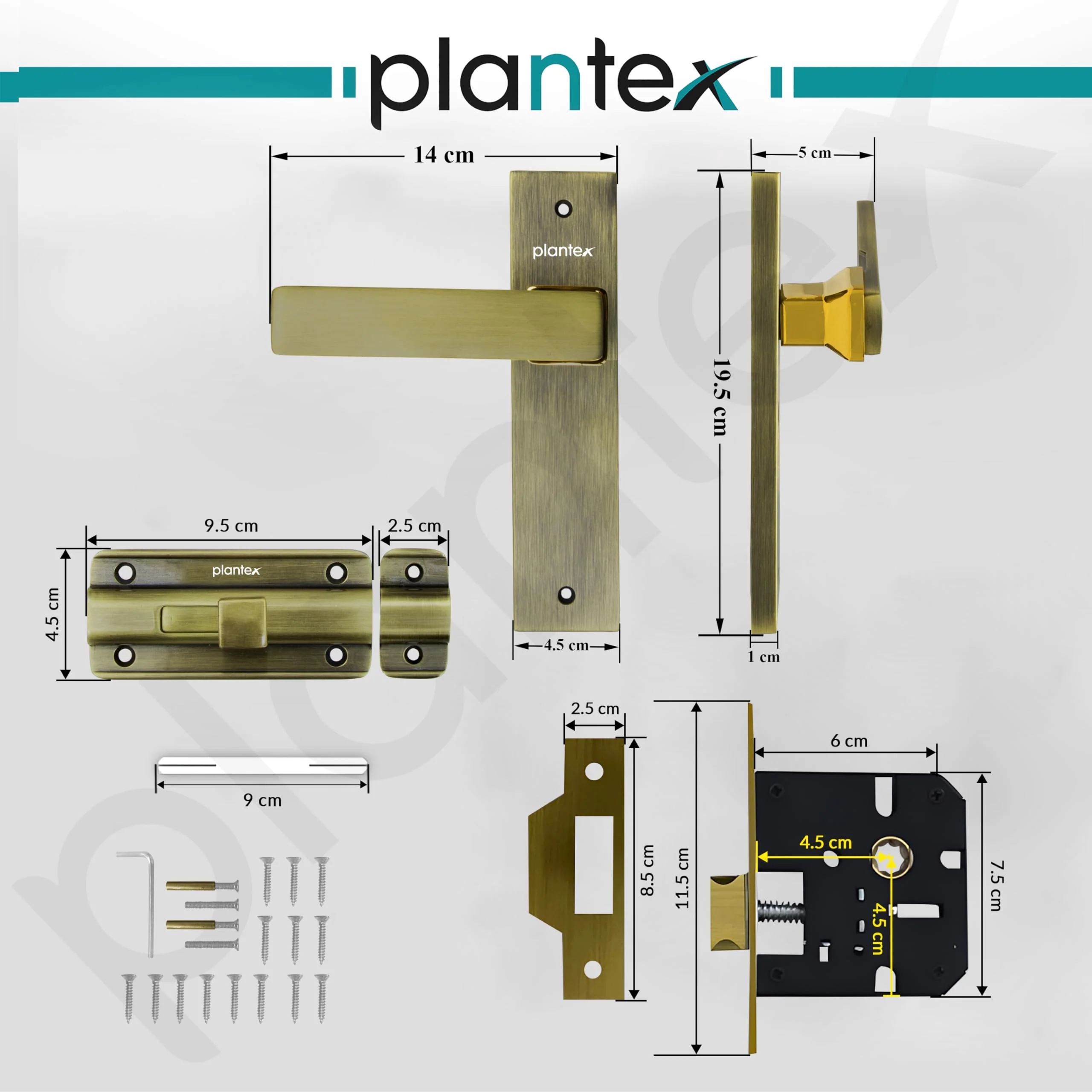 Plantex Heavy Duty Door Lock – Bathroom Door Lock/Mortise 8inch Keyless Plate Handle Set for Home/Bathroom/Store Room/Balcony/Office with Baby Latch (8116, Brass Antique & PVD Gold) - Image 3