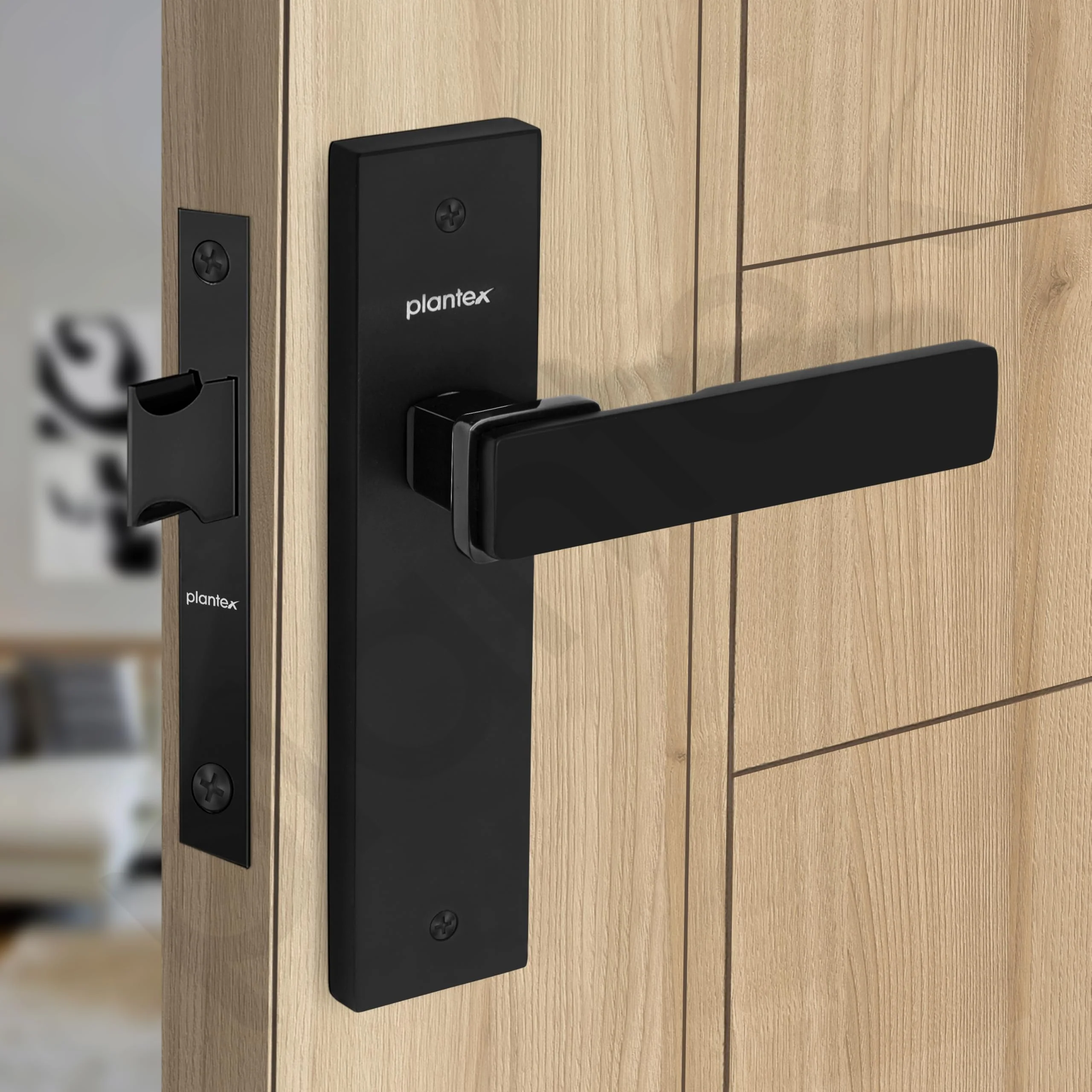Plantex Heavy Duty Door Lock – Bathroom Door Lock/Mortise 8inch Keyless Plate Handle Set for Home/Bathroom/Store Room/Balcony/Office with Baby Latch (8116, DC-Black & Z-Black) - Image 4