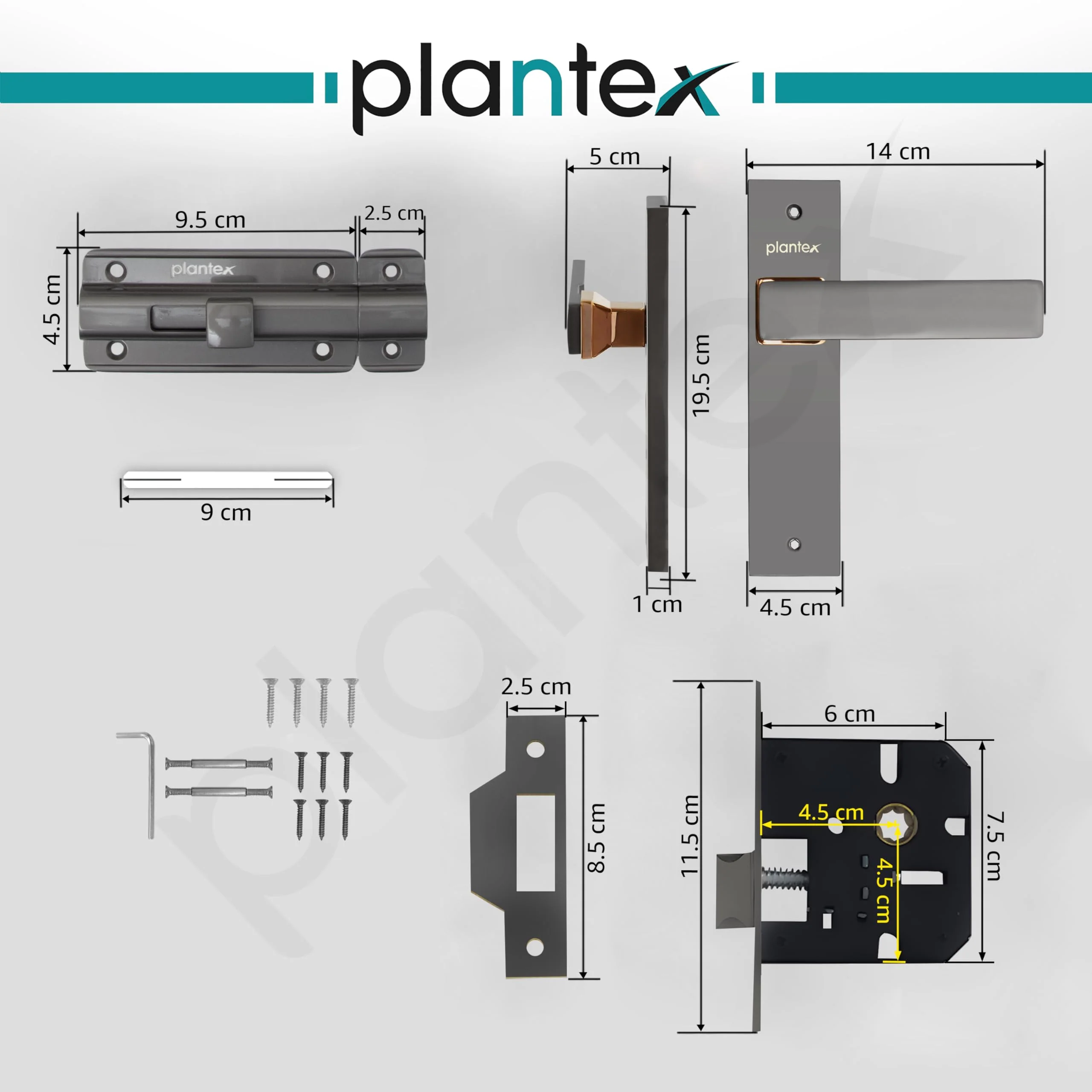 Plantex Heavy Duty Door Lock โ Bathroom Door Lock/Mortise 8inch Keyless Plate Handle Set for Home/Bathroom/Store Room/Balcony/Office with Baby Latch (8116, Satin Black & PVD Choco) - Image 3