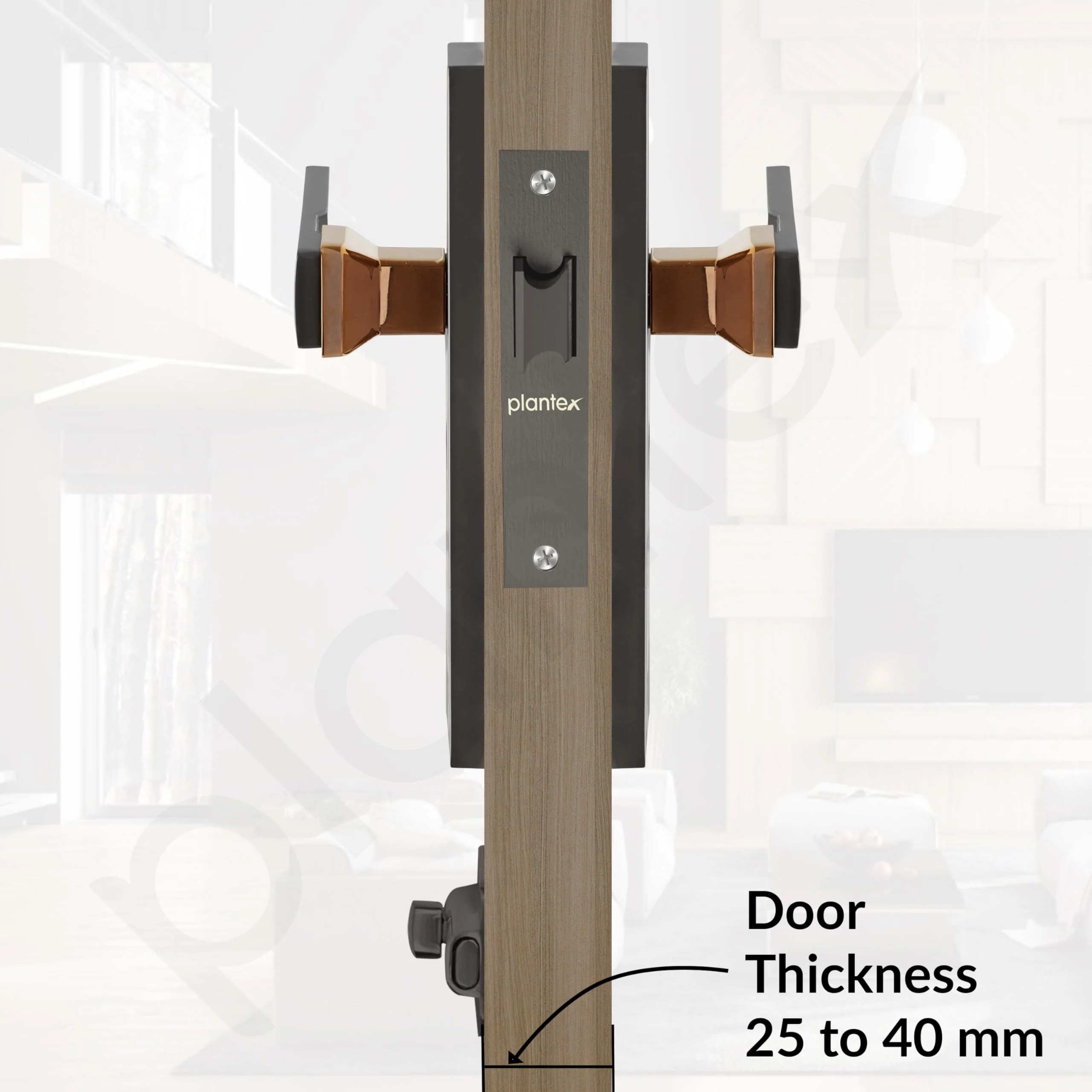 Plantex Heavy Duty Door Lock โ Bathroom Door Lock/Mortise 8inch Keyless Plate Handle Set for Home/Bathroom/Store Room/Balcony/Office with Baby Latch (8116, Satin Black & PVD Choco) - Image 5