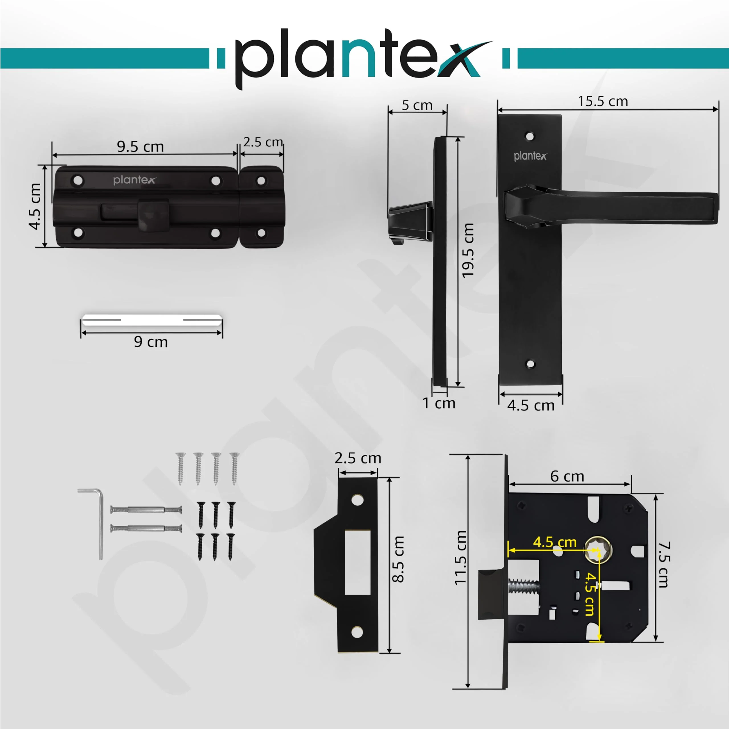 Plantex Heavy Duty Door Lock – Bathroom Door Lock/Mortise 8inch Keyless Plate Handle Set for Home/Bathroom/Store Room/Balcony/Office with Baby Latch (8126, DC-Black & Z-Black) - Image 3