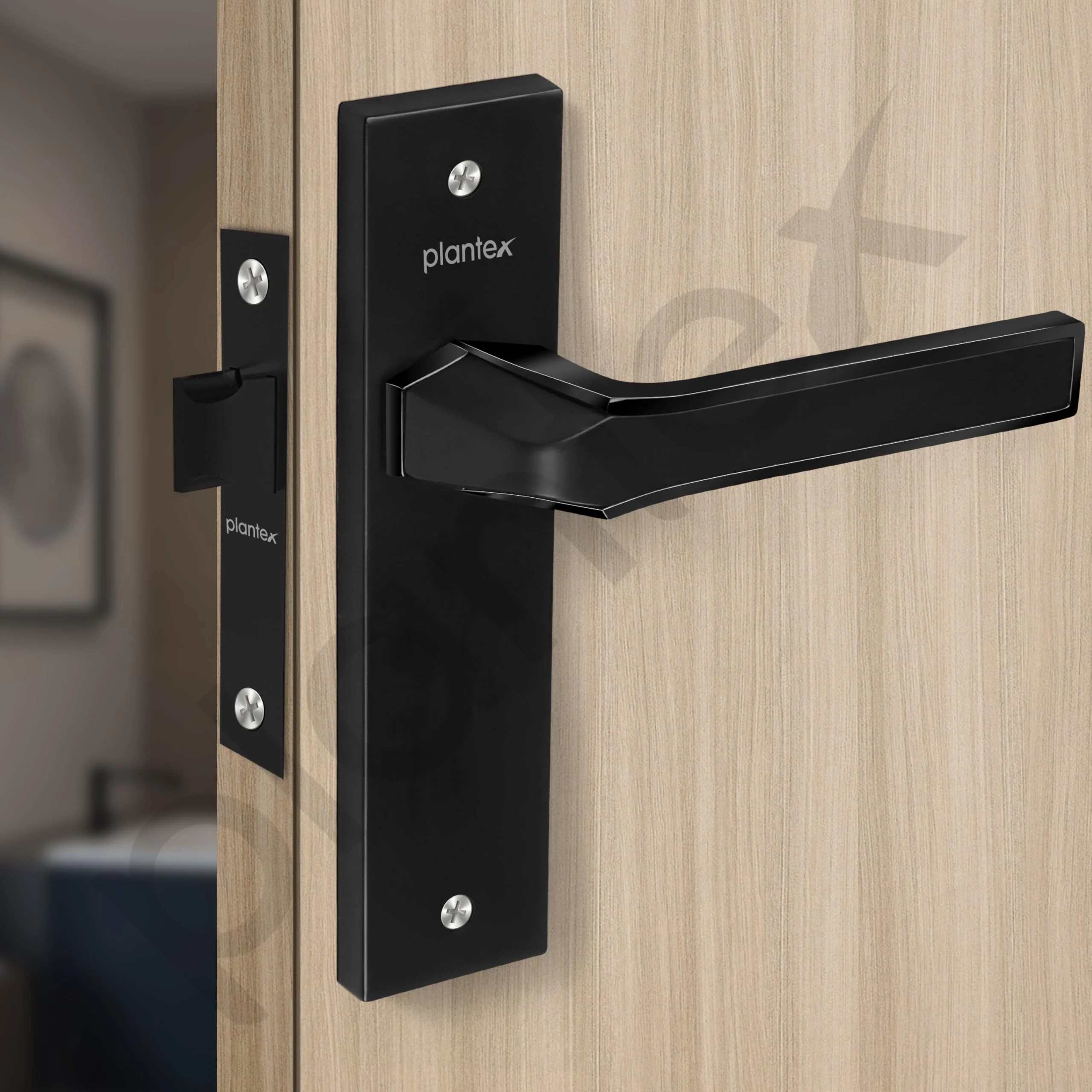 Plantex Heavy Duty Door Lock – Bathroom Door Lock/Mortise 8inch Keyless Plate Handle Set for Home/Bathroom/Store Room/Balcony/Office with Baby Latch (8126, DC-Black & Z-Black) - Image 4