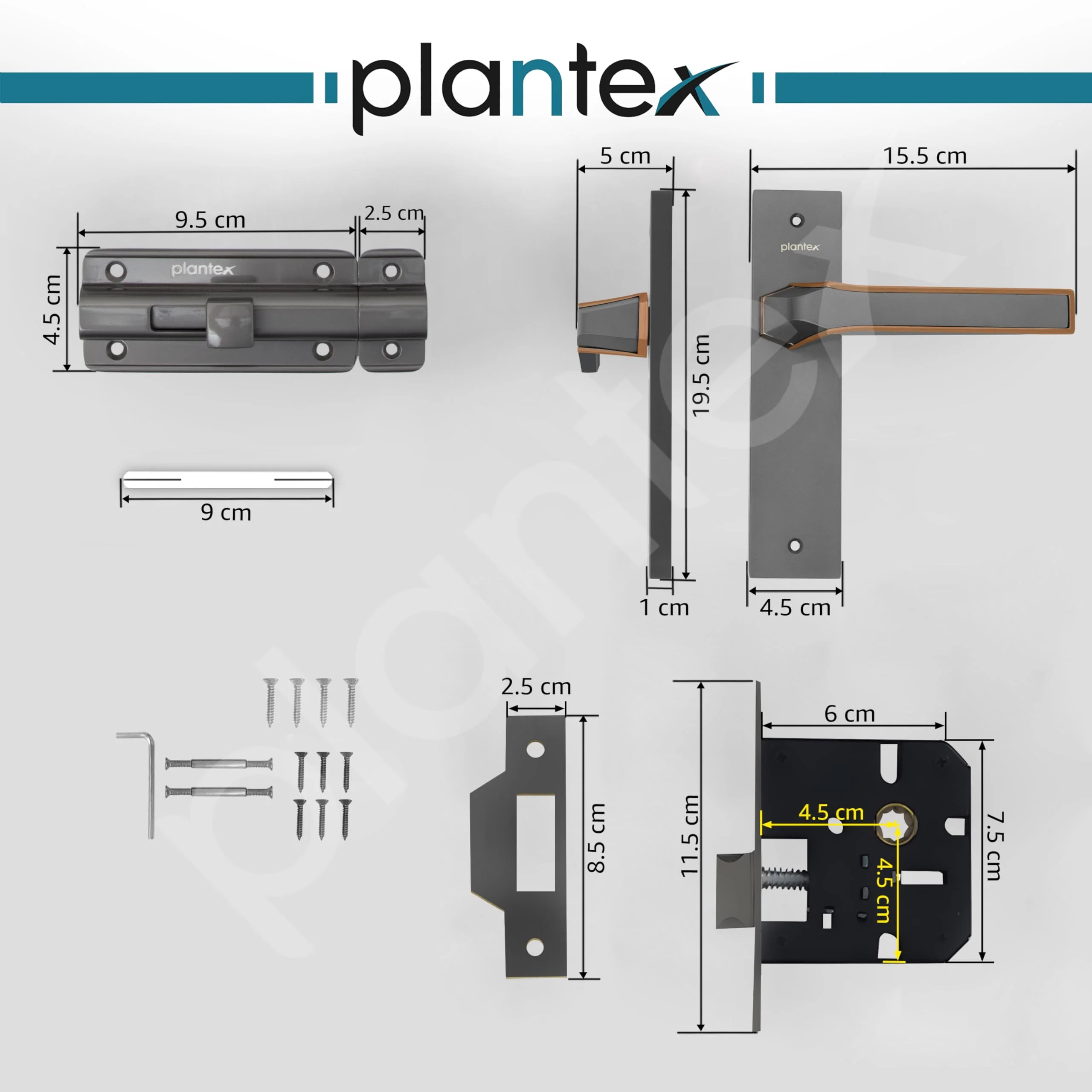 Plantex Heavy Duty Door Lock – Bathroom Door Lock/Mortise 8inch Keyless Plate Handle Set for Home/Bathroom/Store Room/Balcony/Office with Baby Latch (8126, Grey & PVD Choco) - Image 5