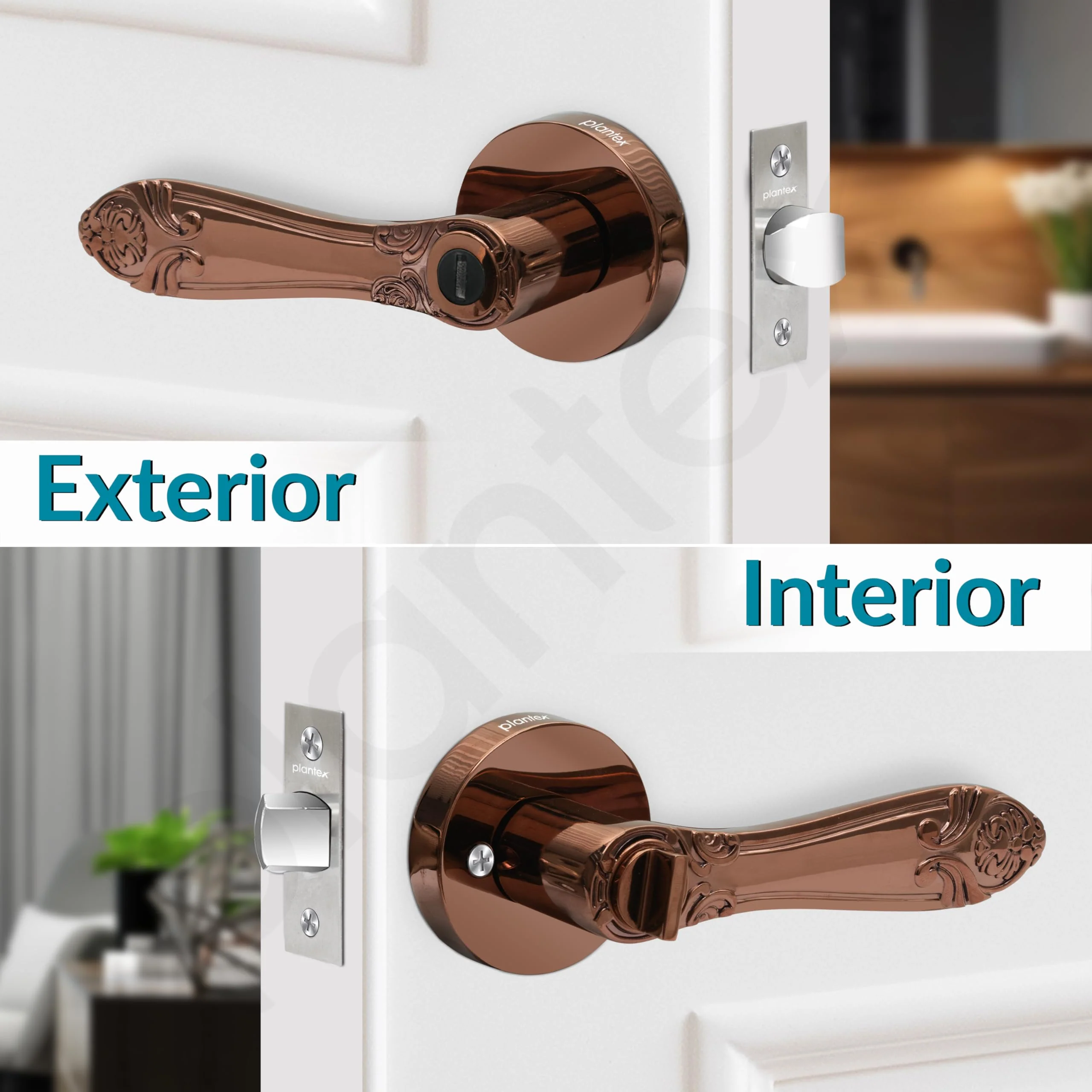 Plantex Heavy-Duty Door Lock - Bathroom Door Lock/Mortise Keyless Handle Set for Home/Bathroom/Balcony/Store Room - (DTM-628, PVD Rose Gold) - Image 5