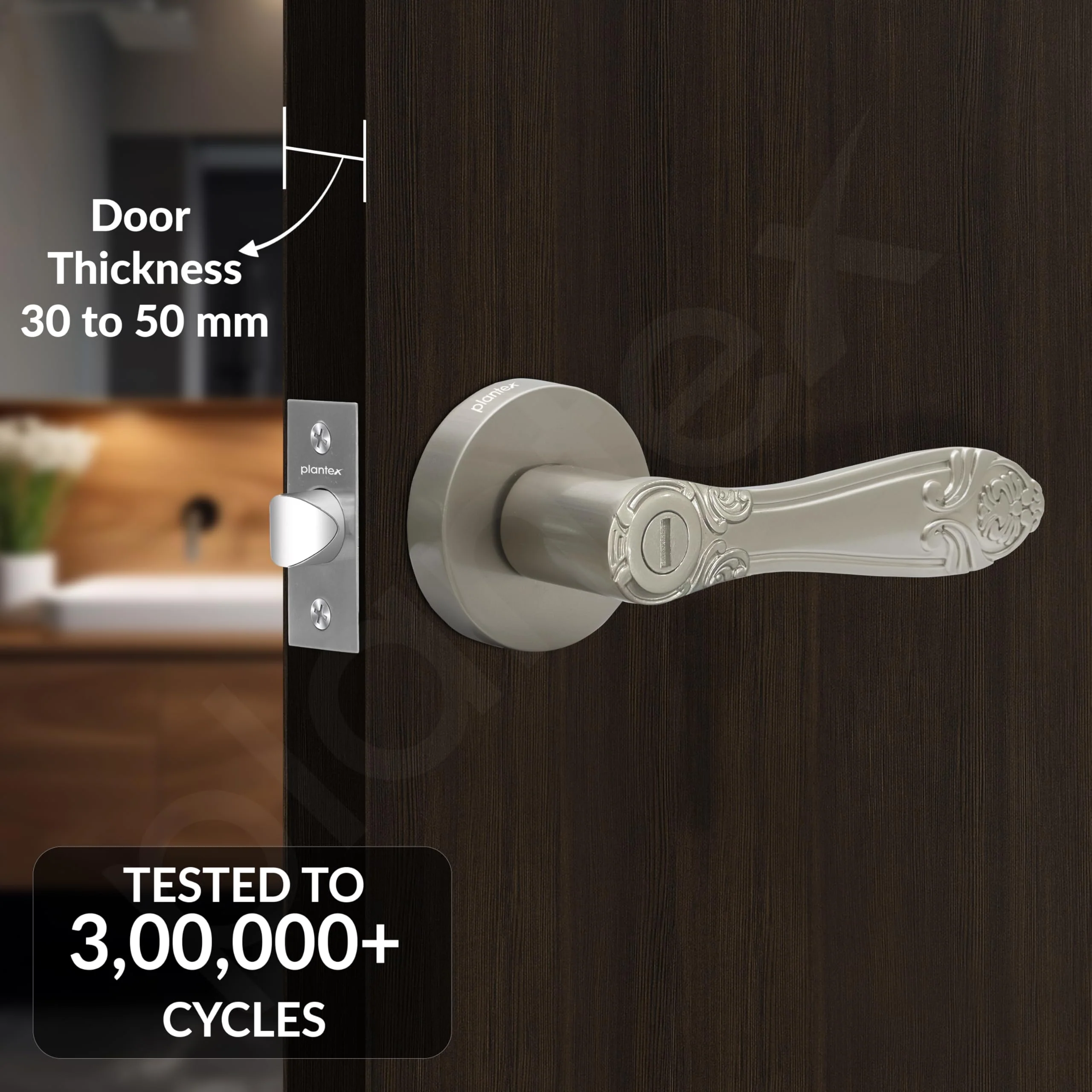 Plantex Heavy-Duty Door Lock - Bathroom Door Lock/Mortise Keyless Handle Set for Home/Bathroom/Balcony/Store Room - (DTM-628, Satin) - Image 2