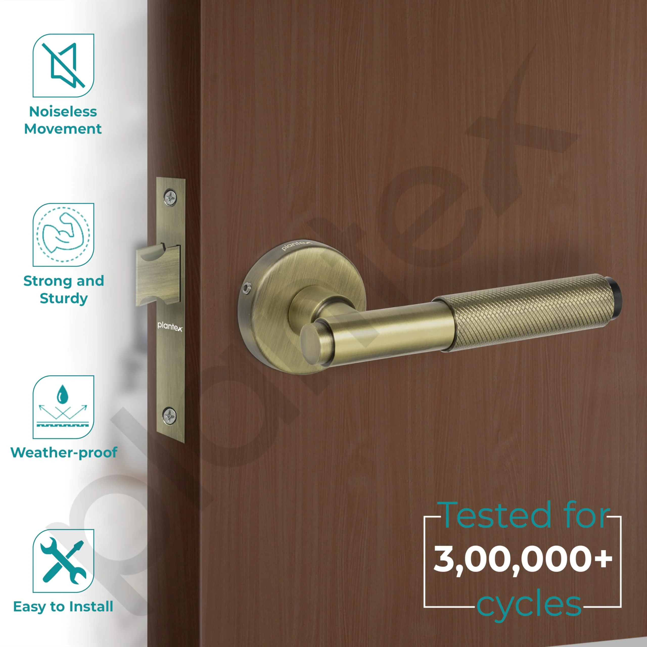 Plantex Heavy Duty Door Lock – Bathroom Door Lock/Mortise Keyless Handle Set for Home/Bathroom/Store Room/Balcony/Office with Baby Latch (603 - Brass Antique) - Image 2