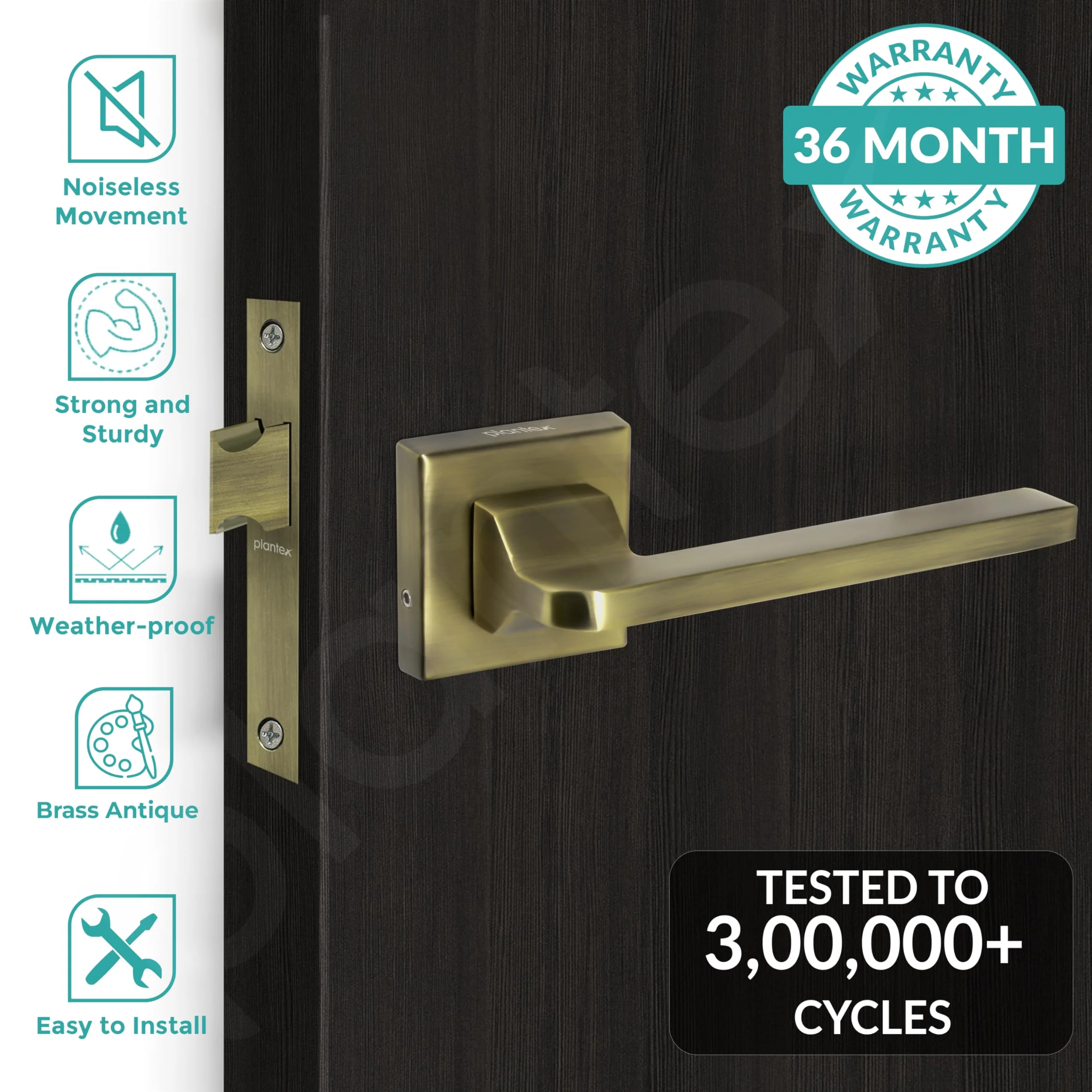 Plantex Heavy Duty Door Lock โ Bathroom Door Lock/Mortise Keyless Handle Set for Home/Bathroom/Store Room/Balcony/Office with Baby Latch (605 - Brass Antique) - Image 2
