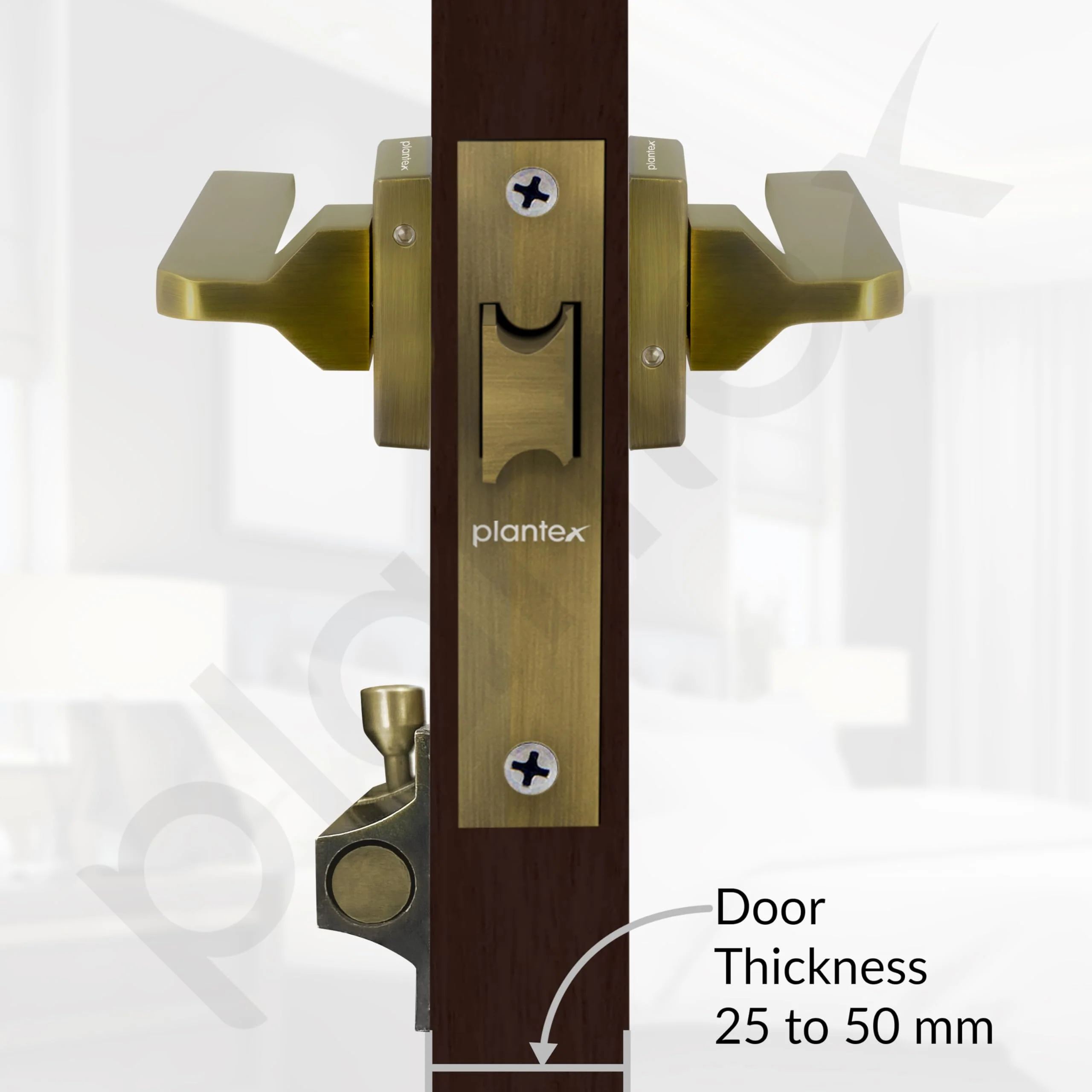 Plantex Heavy Duty Door Lock โ Bathroom Door Lock/Mortise Keyless Handle Set for Home/Bathroom/Store Room/Balcony/Office with Baby Latch (605 - Brass Antique) - Image 5