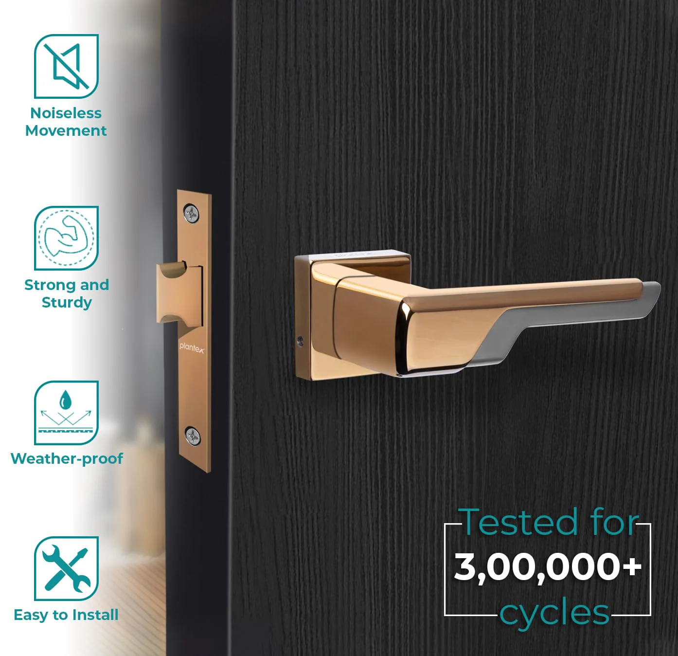 Plantex Heavy Duty Door Lock – Bathroom Door Lock/Mortise Keyless Handle Set for Home/Bathroom/Store Room/Balcony/Office with Baby Latch (7093 – PVD Choco & Satin Black Matt) - Image 2