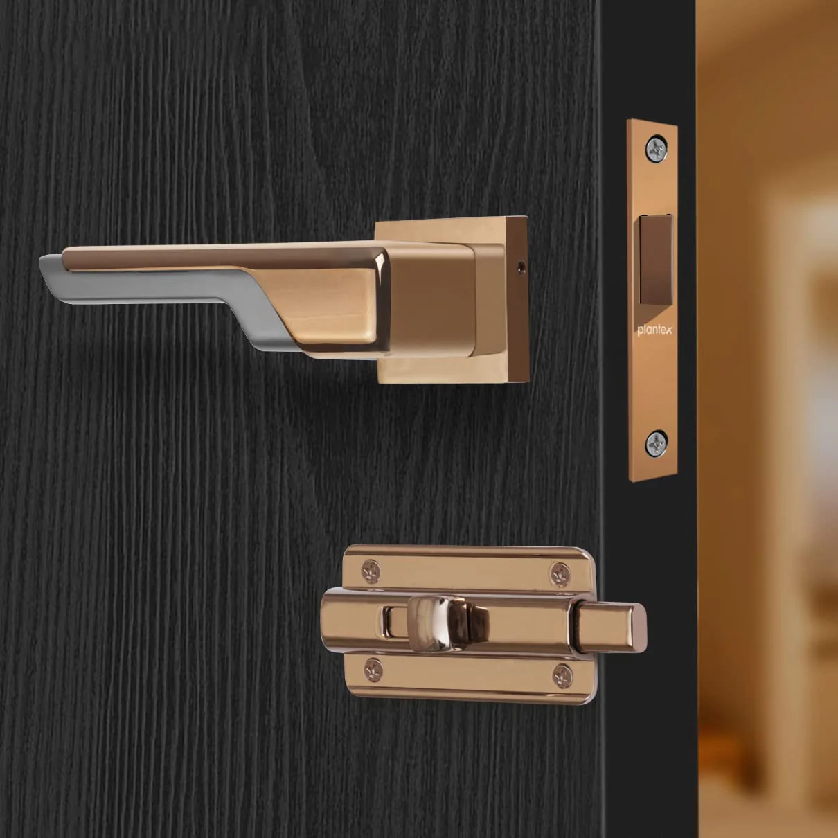 Plantex Heavy Duty Door Lock – Bathroom Door Lock/Mortise Keyless Handle Set for Home/Bathroom/Store Room/Balcony/Office with Baby Latch (7093 – PVD Choco & Satin Black Matt) - Image 3