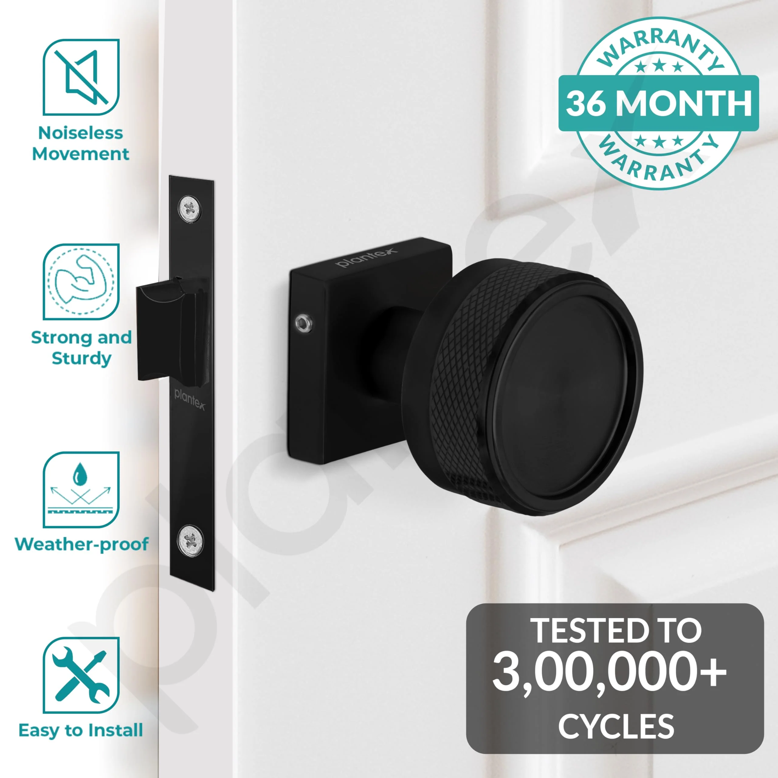 Plantex Heavy Duty Door Lock – Bathroom Door Lock/Mortise Keyless Knob Handle Set for Home/Bathroom/Store Room/Balcony/Office with Baby Latch (604 - Black) - Image 2