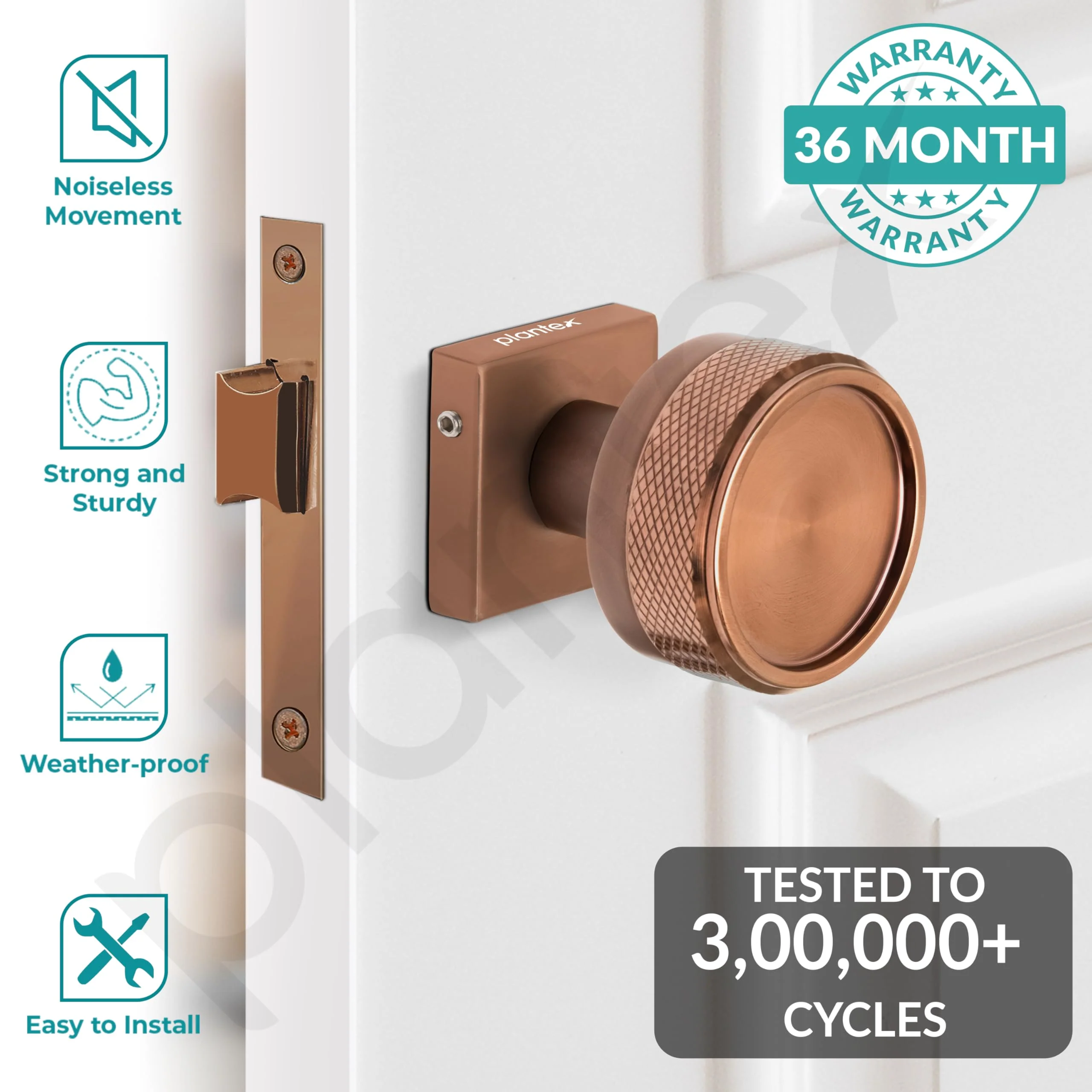 Plantex Heavy Duty Door Lock – Bathroom Door Lock/Mortise Keyless Knob Handle Set for Home/Bathroom/Store Room/Balcony/Office with Baby Latch (604 - PVD Rose Gold) - Image 2