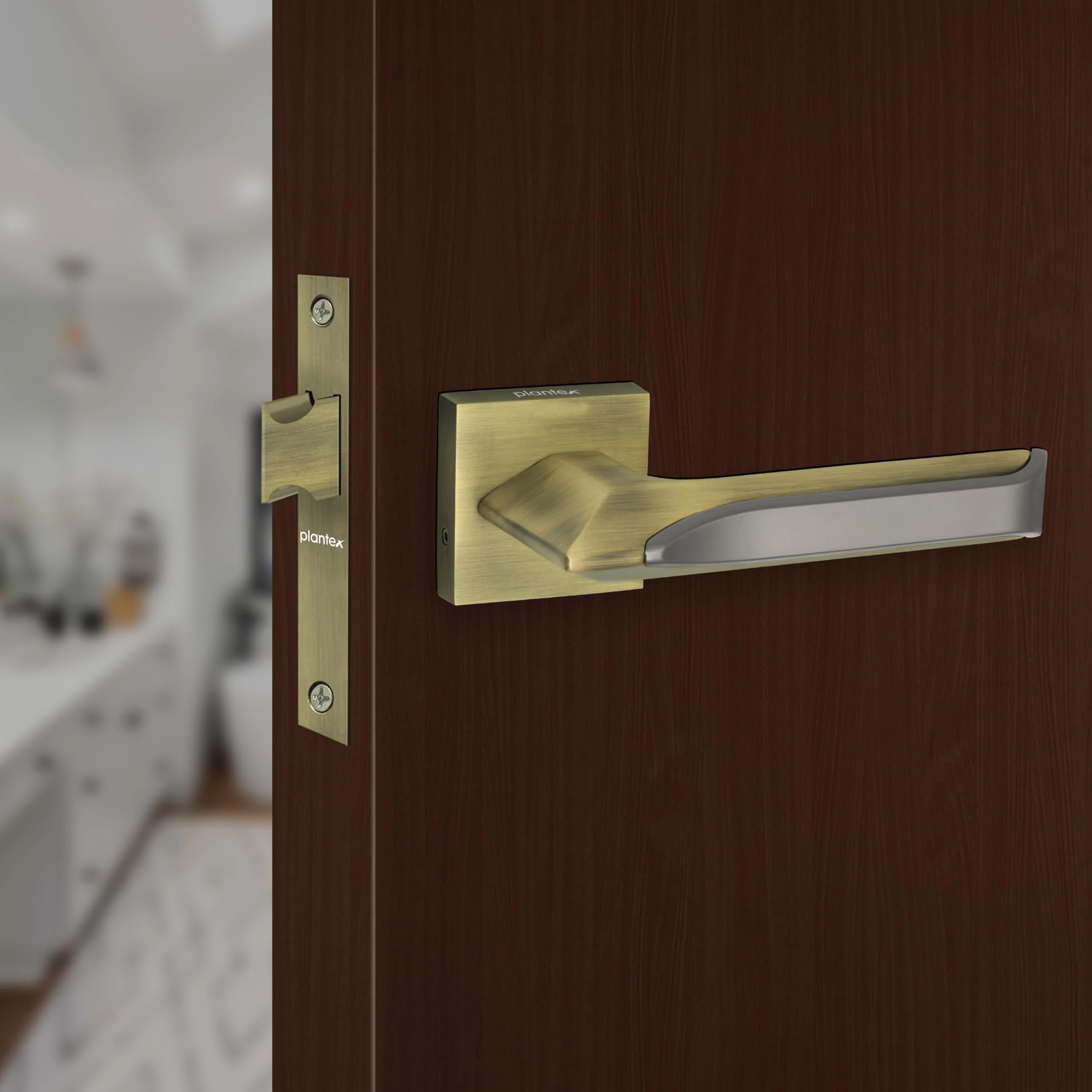 Plantex Heavy Duty Door Lock for Bathroom/Balcony/Office with Baby Latch/Mortise Keyless Door Lock (7082 – Brass Antique/Satin Black Matt) - Image 2