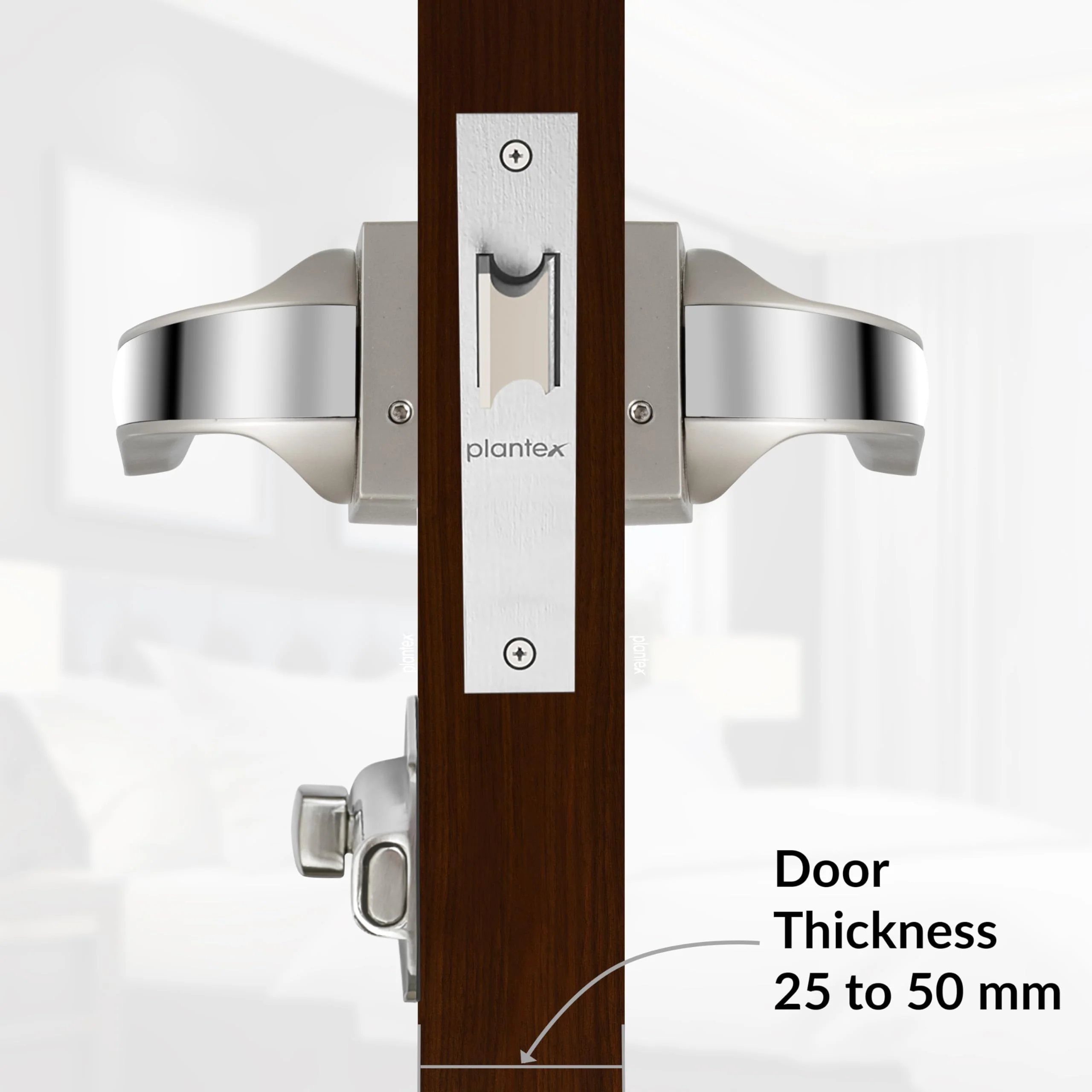Plantex Heavy Duty Door Lock for Bathroom/Mortise Keyless Handle Door Lock for Store Room/Balcony/Office with Baby Latch –(7091 Satin White & Chrome Finish) - Image 5