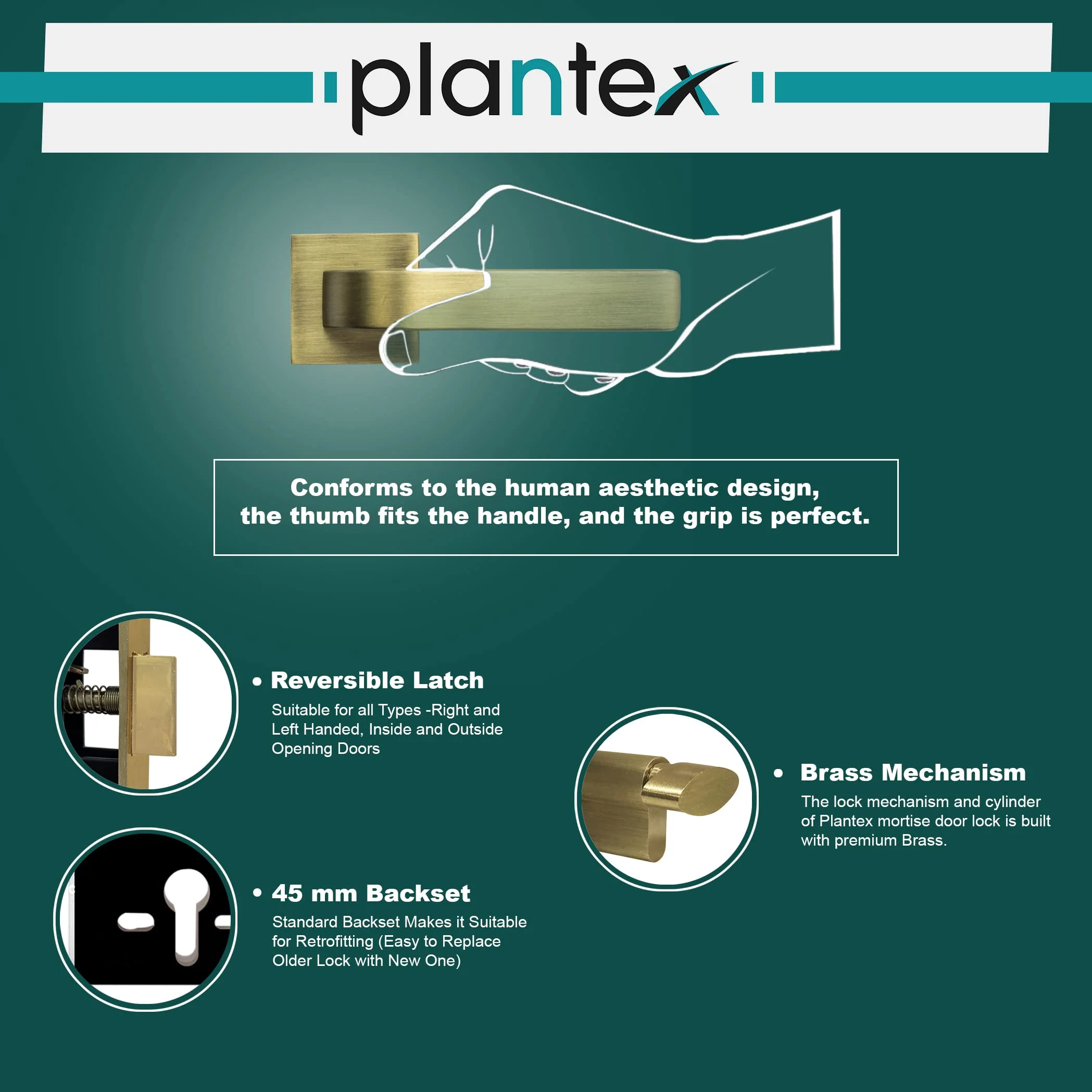 Plantex Heavy Duty Door Lock - Main Door Lock Set with 3 Keys/Mortise Door Locks for Home/Office/Hotel (7107 - Brass Antique) - Image 4