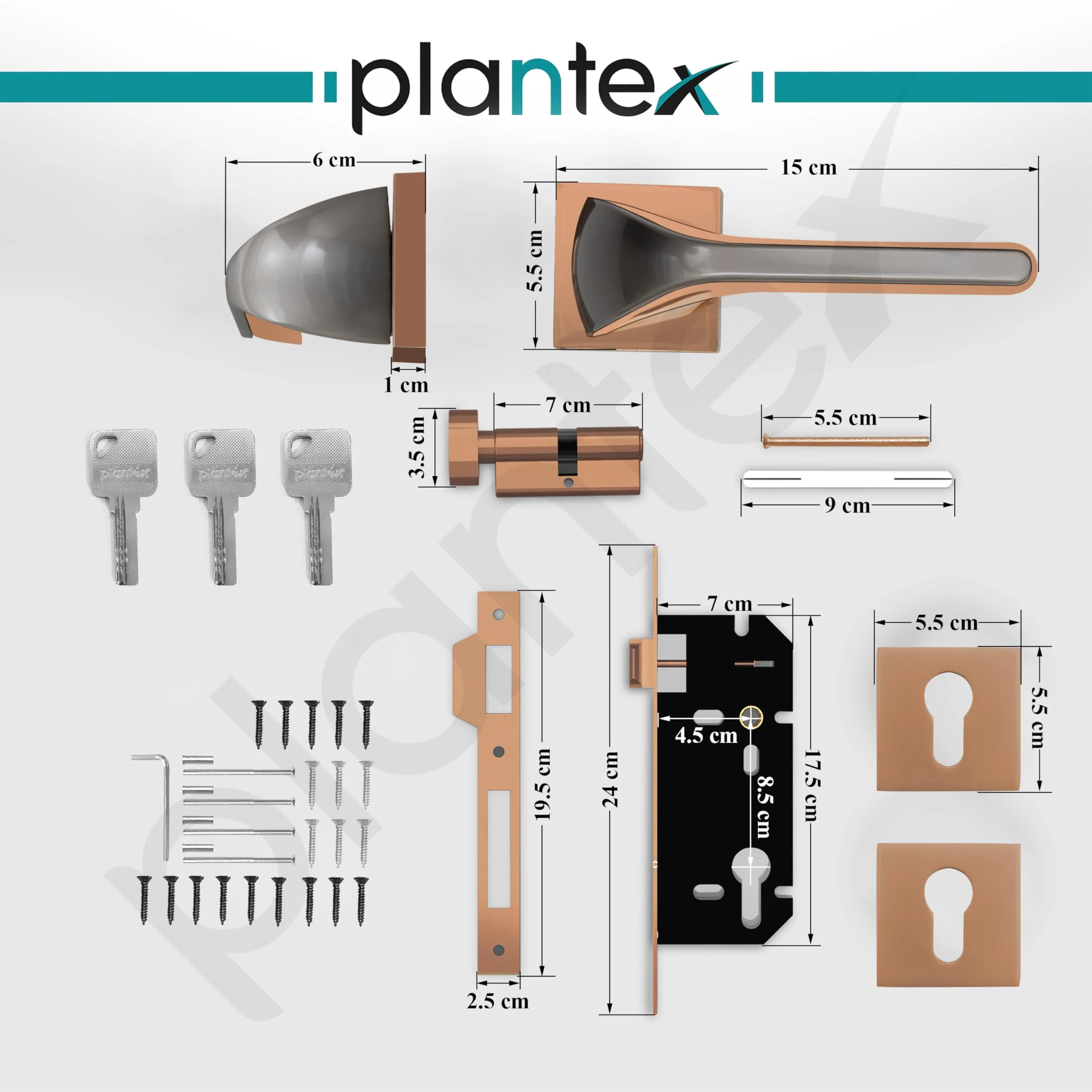 Plantex Heavy Duty Door Lock/Main Door Mortise Lock Handle/Handle Set for Home/Office - Door Accessories- (APS-PT-009- Rose Gold - Satin) - Image 3