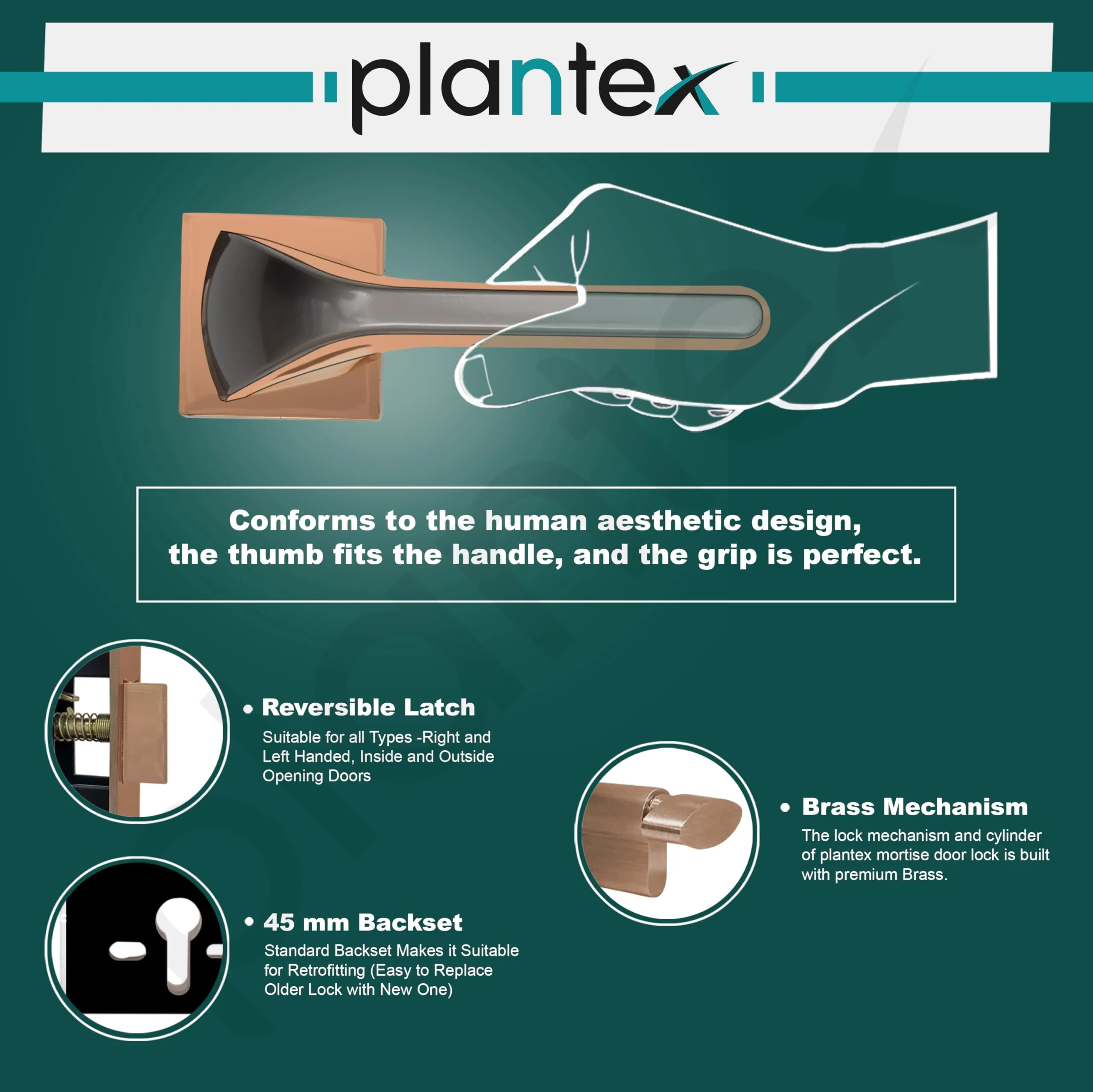 Plantex Heavy Duty Door Lock/Main Door Mortise Lock Handle/Handle Set for Home/Office - Door Accessories- (APS-PT-009- Rose Gold - Satin) - Image 6