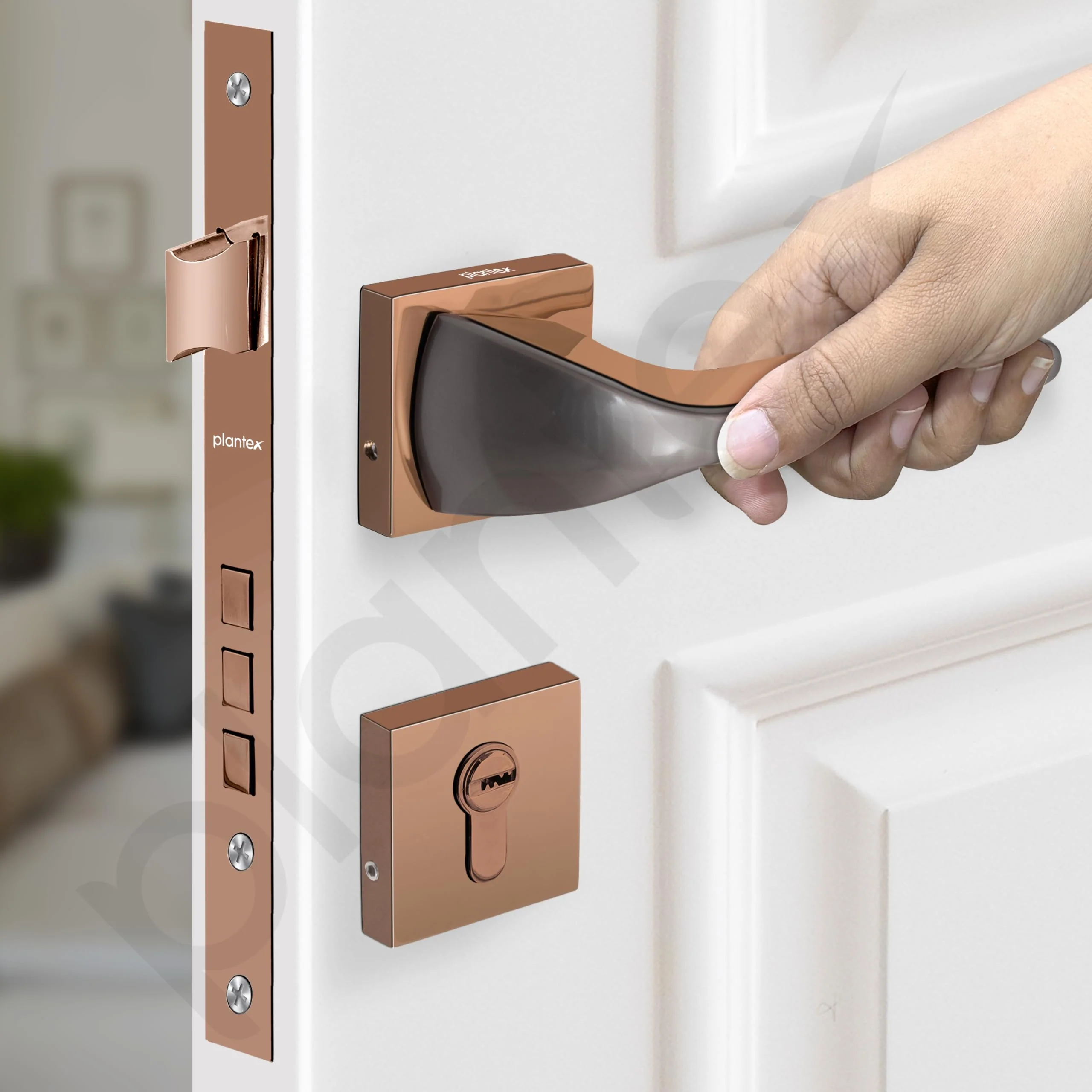 Plantex Heavy Duty Door Lock/Main Door Mortise Lock Handle/Handle Set for Home/Office - Door Accessories- (APS-PT-009- Rose Gold - Satin) - Image 7