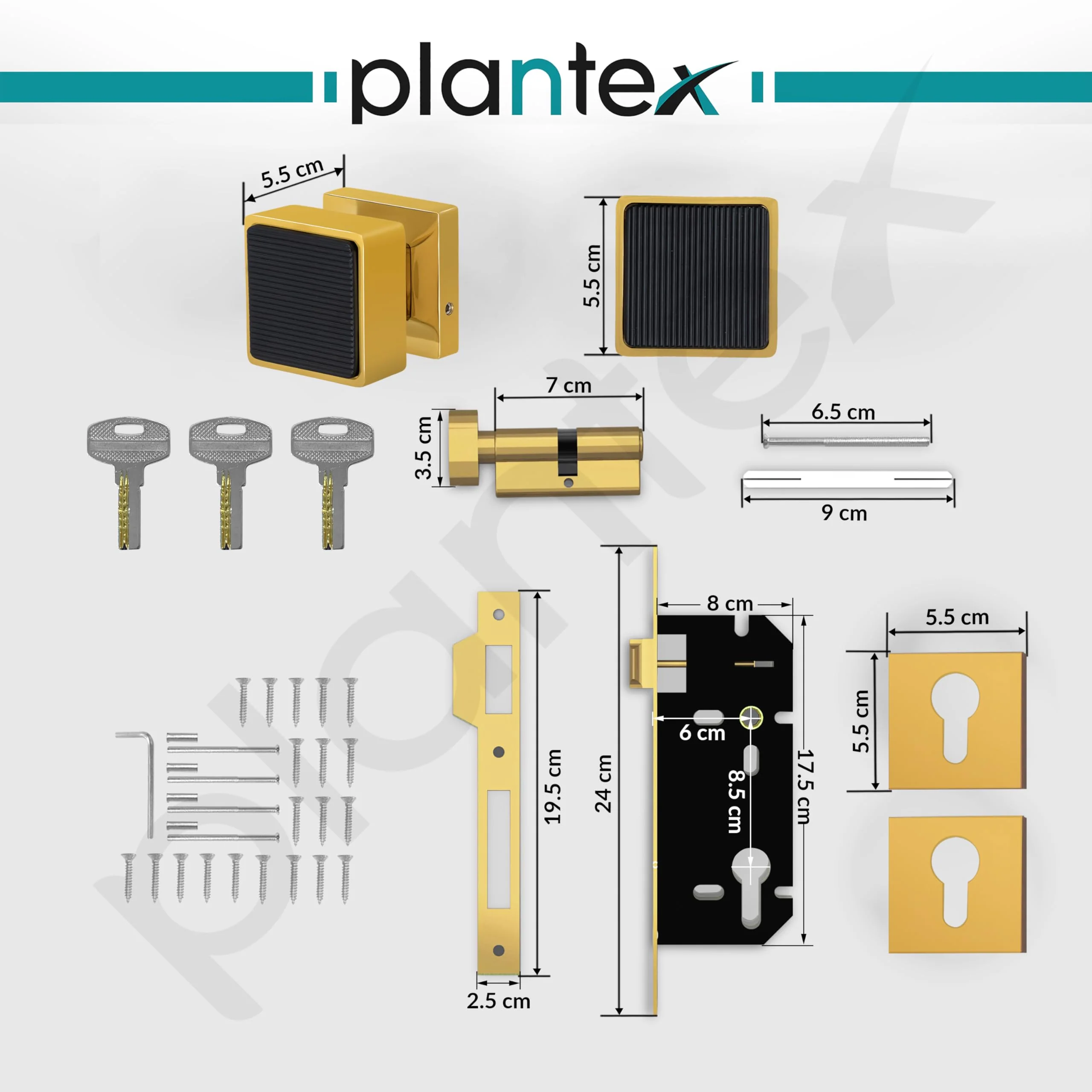 Plantex Heavy Duty Door Lock/Main Door Mortise Lock Handle/Handle Set for Home/Office/Door Accessories - (PT-011, Gold & Black) - Image 3