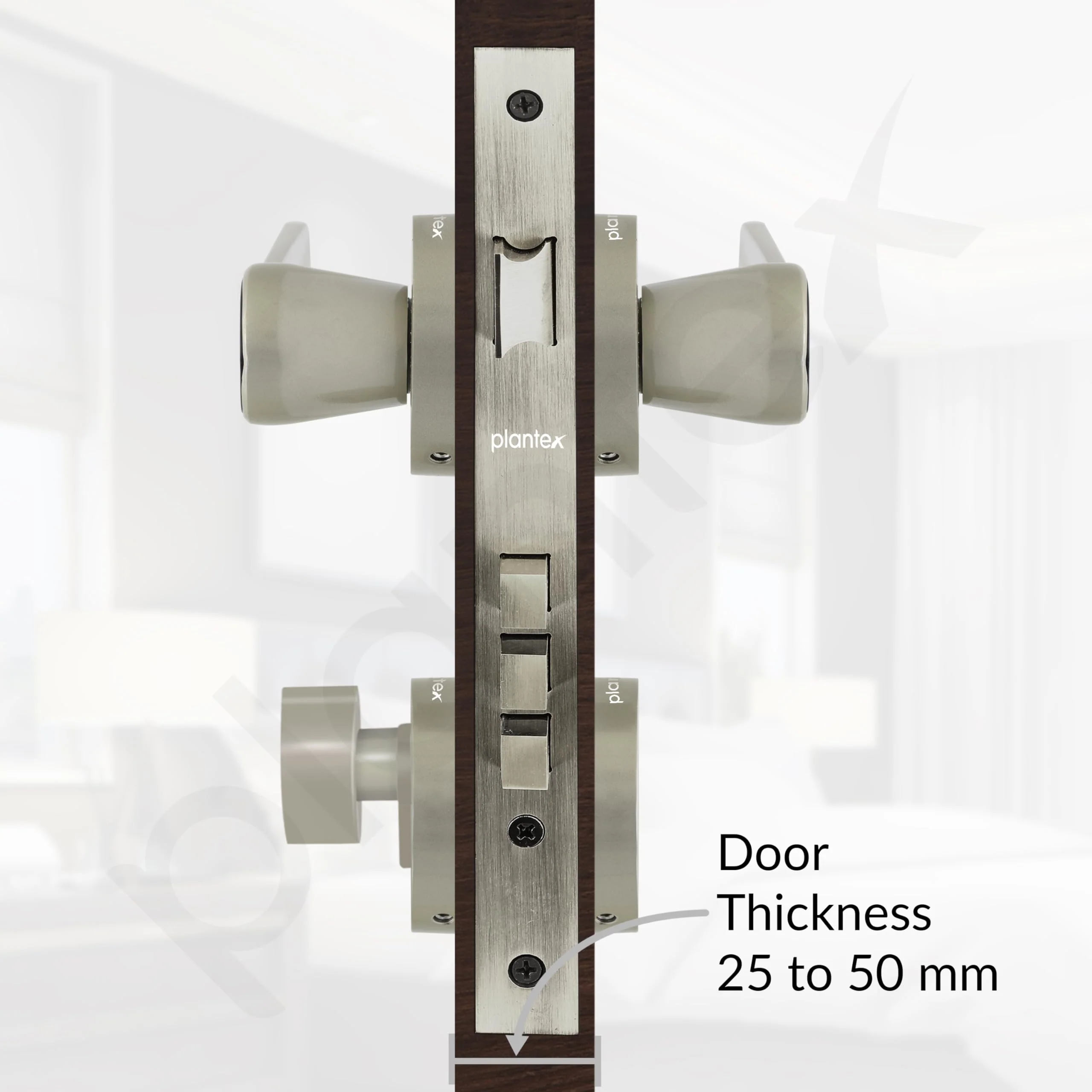 Plantex Heavy Duty Door Lock/Main Door Mortise Lock Handle/Handle Set for Home/Office/Door Accessories - (PT-012, Satin & Black) - Image 5