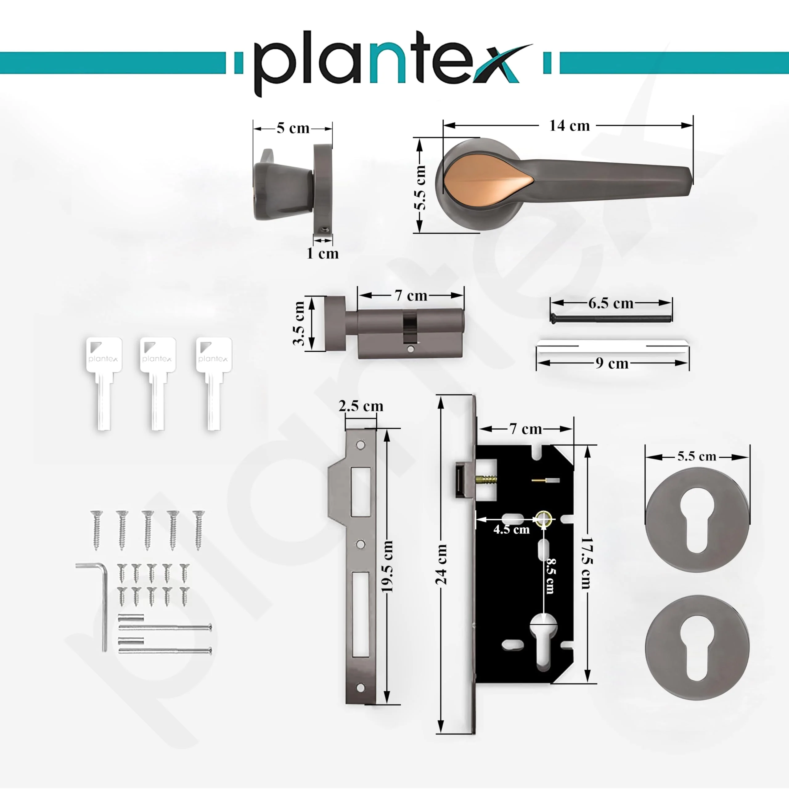 Plantex Heavy Duty Door Lock/Main Door Mortise Lock Handle/Handle Set for Home/Office/Door Accessories - (PT-012, Satin Black & Rose Gold) - Image 3