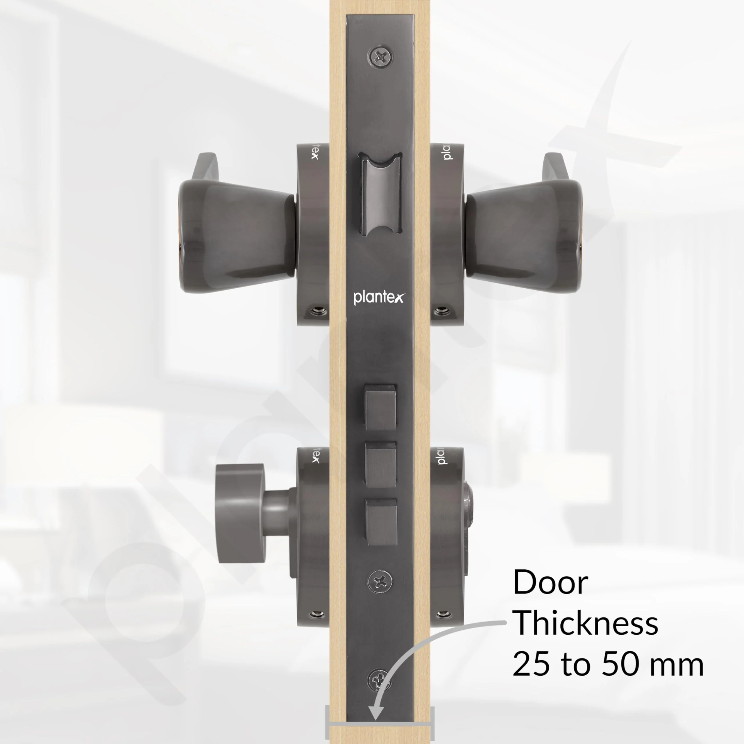Plantex Heavy Duty Door Lock/Main Door Mortise Lock Handle/Handle Set for Home/Office/Door Accessories - (PT-012, Satin Black & Rose Gold) - Image 5