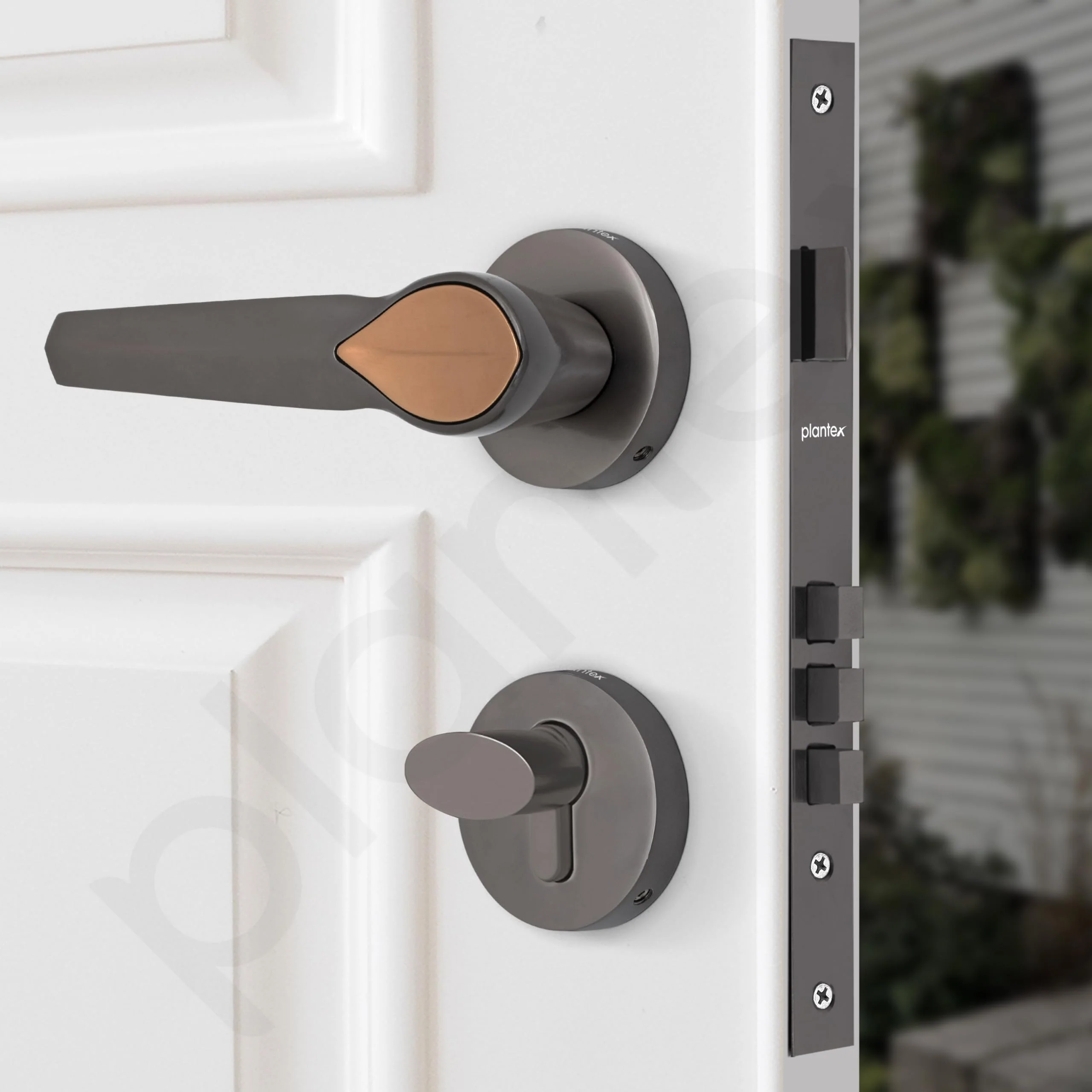 Plantex Heavy Duty Door Lock/Main Door Mortise Lock Handle/Handle Set for Home/Office/Door Accessories - (PT-012, Satin Black & Rose Gold) - Image 6