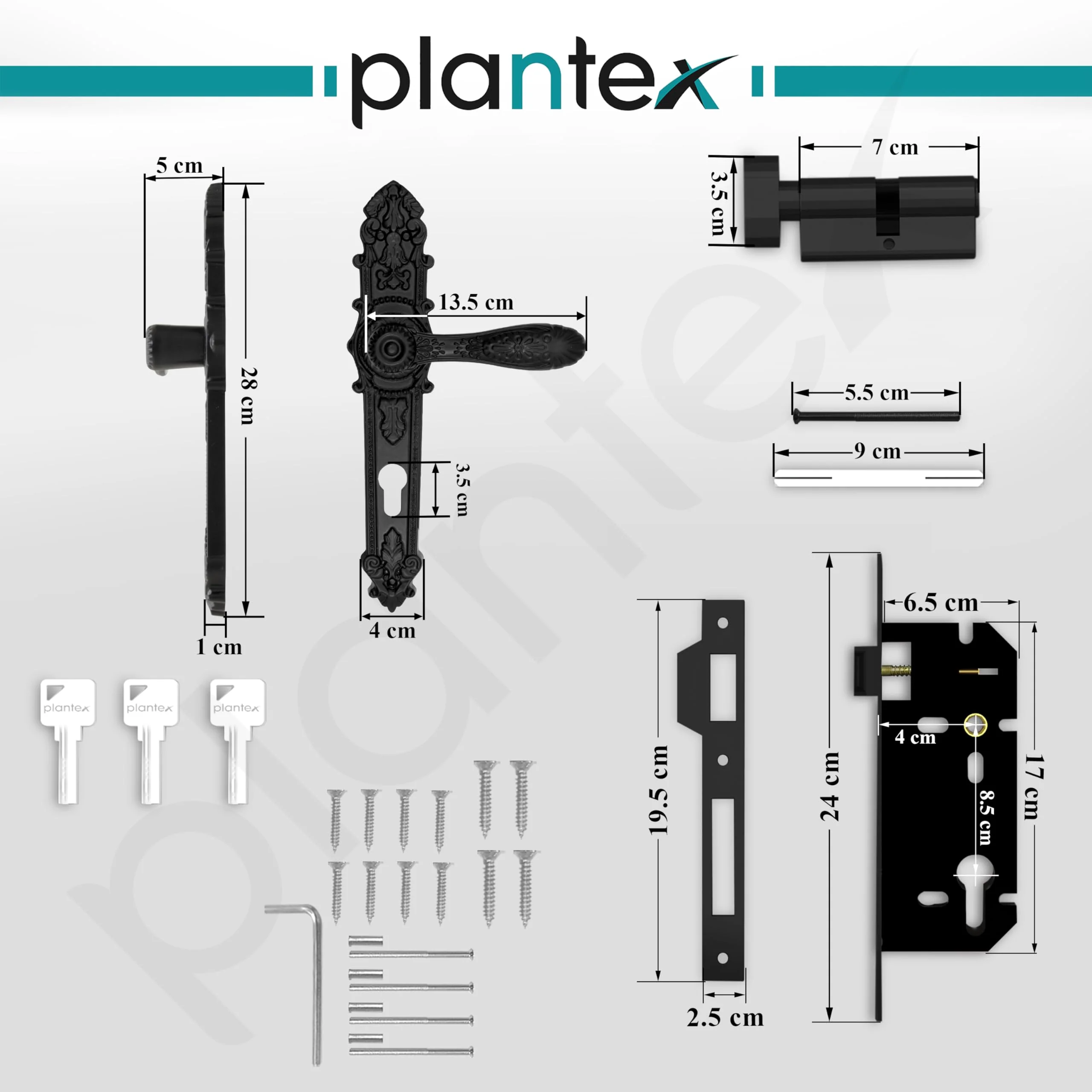 Plantex Heavy-Duty Door Lock Set for Main Door/Locks Handle Set with 3 Years of Warranty/Mortise Lock with 3 Keys, Brass Lock-Body & Cylinder(658- Black) - Image 3
