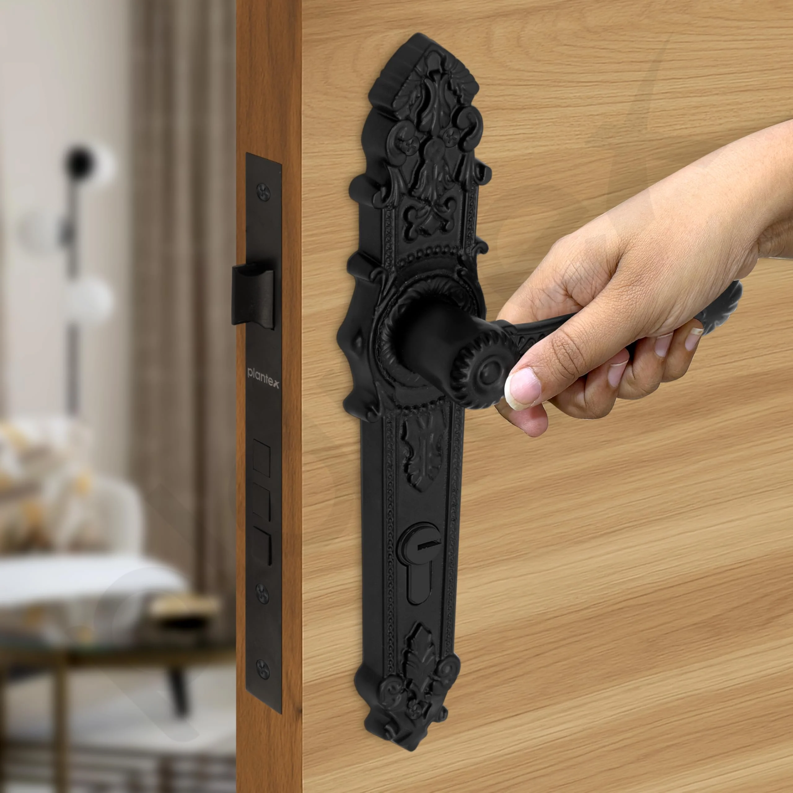Plantex Heavy-Duty Door Lock Set for Main Door/Locks Handle Set with 3 Years of Warranty/Mortise Lock with 3 Keys, Brass Lock-Body & Cylinder(658- Black) - Image 7